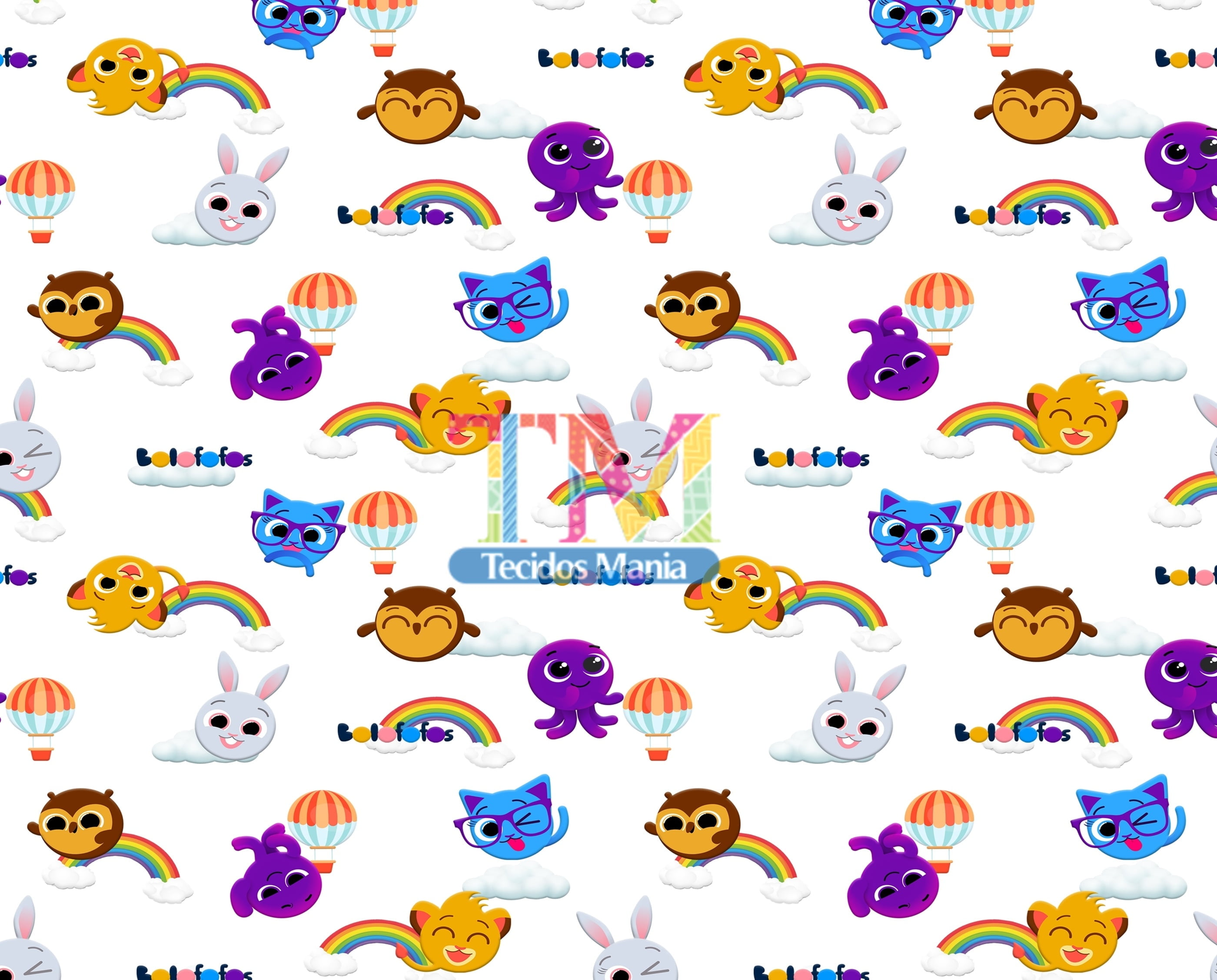 Tecido Oxford Estampa Digital - Bolofofos - Fundo Branco