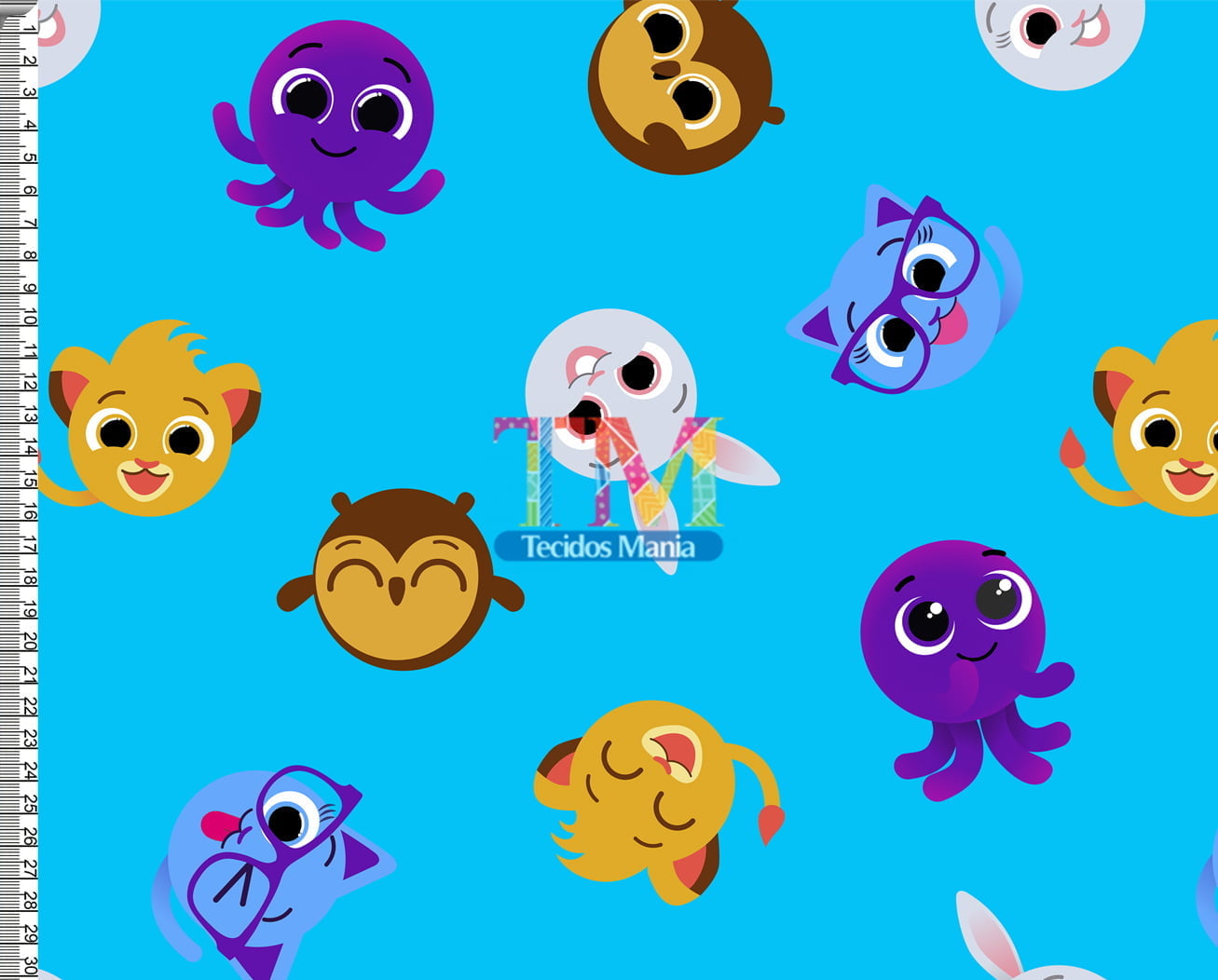 Tecido Oxford Estampa Digital - Bolofofos Giga - Fundo Azul