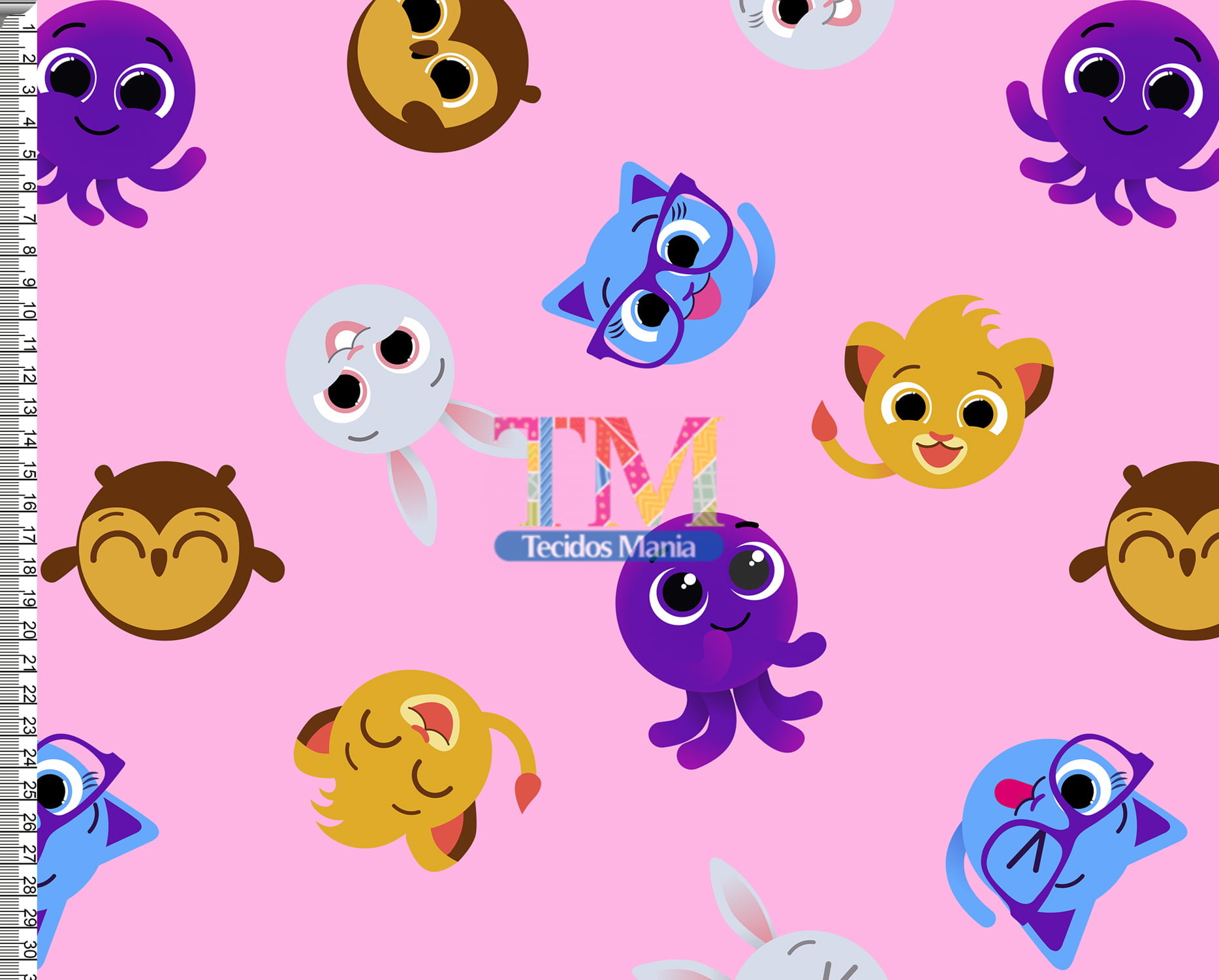 Tecido Oxford Estampa Digital - Bolofofos Giga - Fundo Rosa