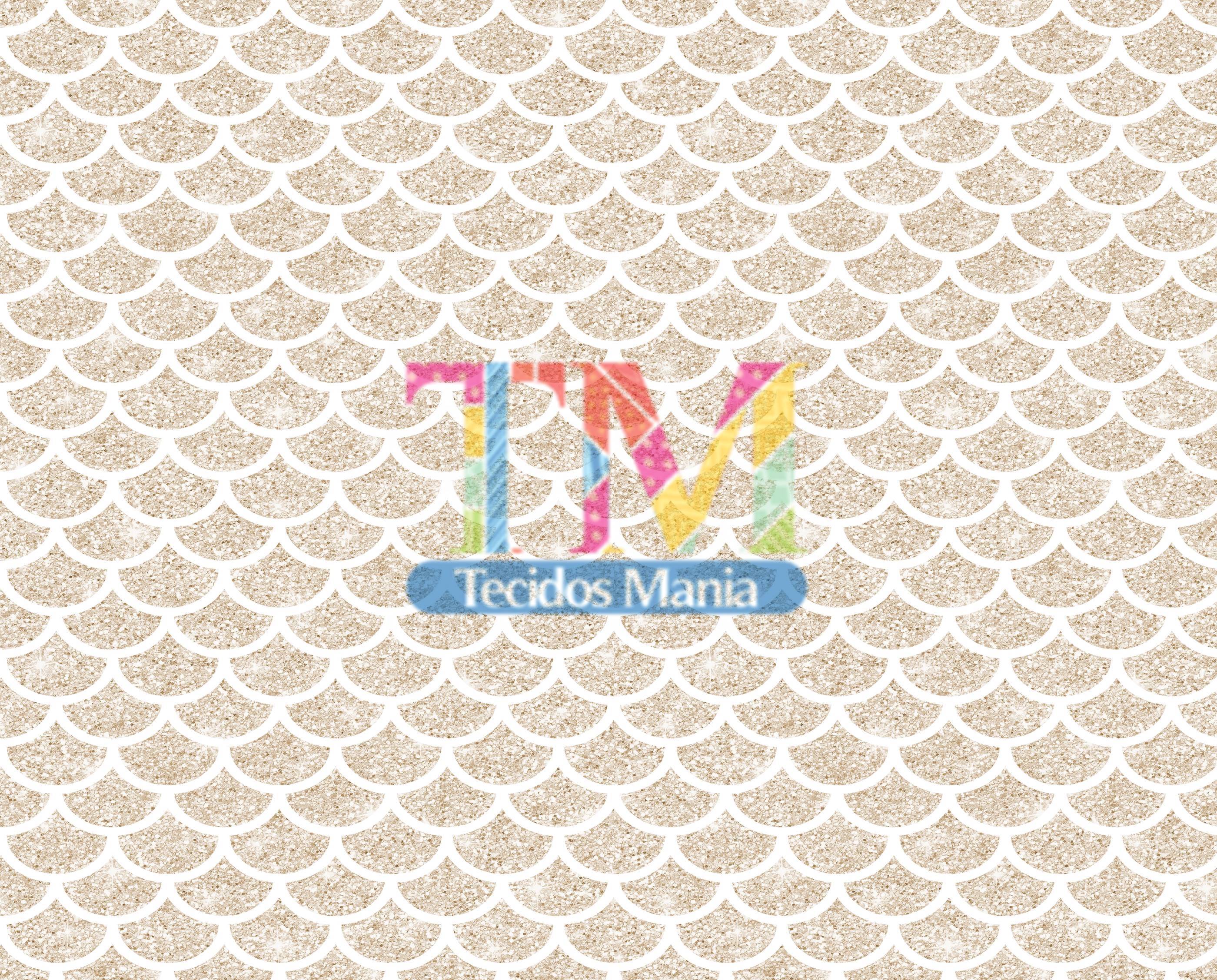 Tecido Oxford Estampa Digital - Cauda de Sereia - Glitter - Champanhe