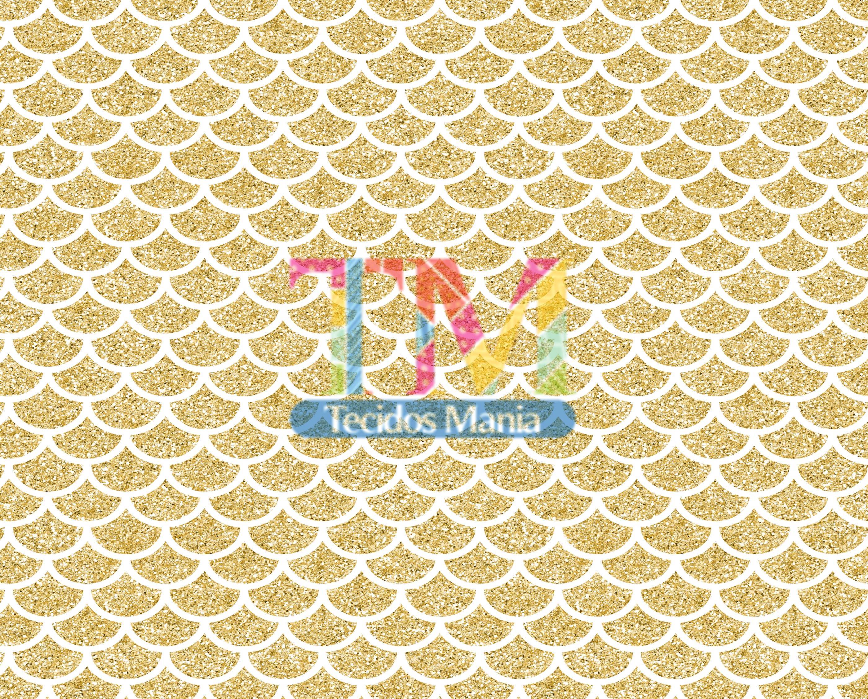 Tecido Oxford Estampa Digital - Cauda de Sereia - Glitter - Dourado