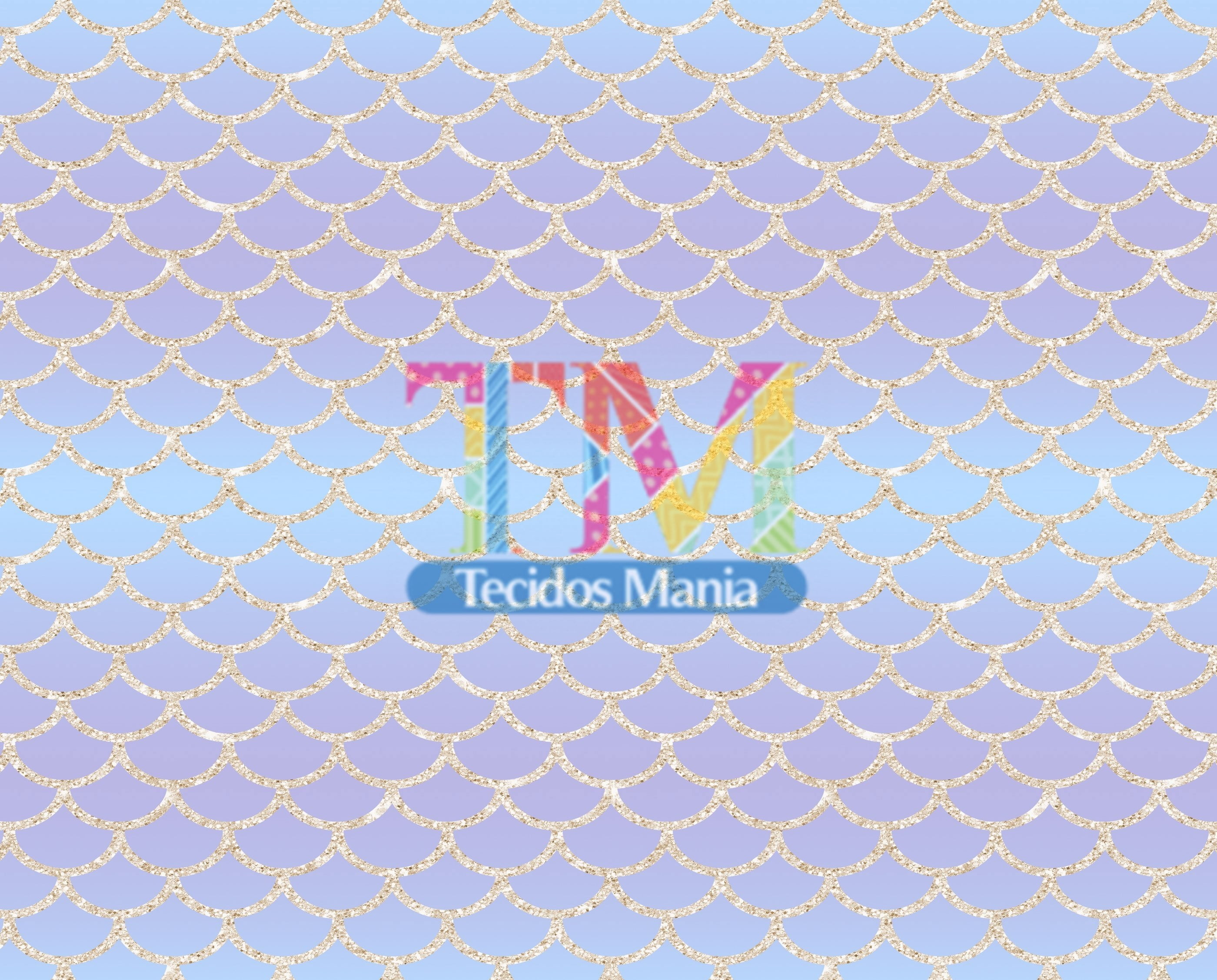 Tecido Oxford Estampa Digital - Cauda de Sereia - Glitter - Fundo Lilás com Azul