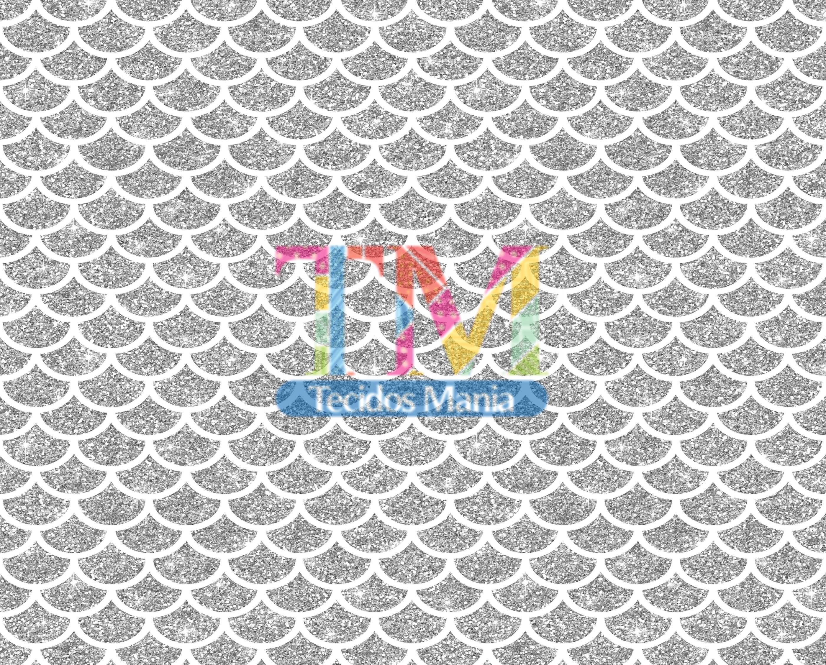 Tecido Oxford Estampa Digital - Cauda de Sereia - Glitter - Prata