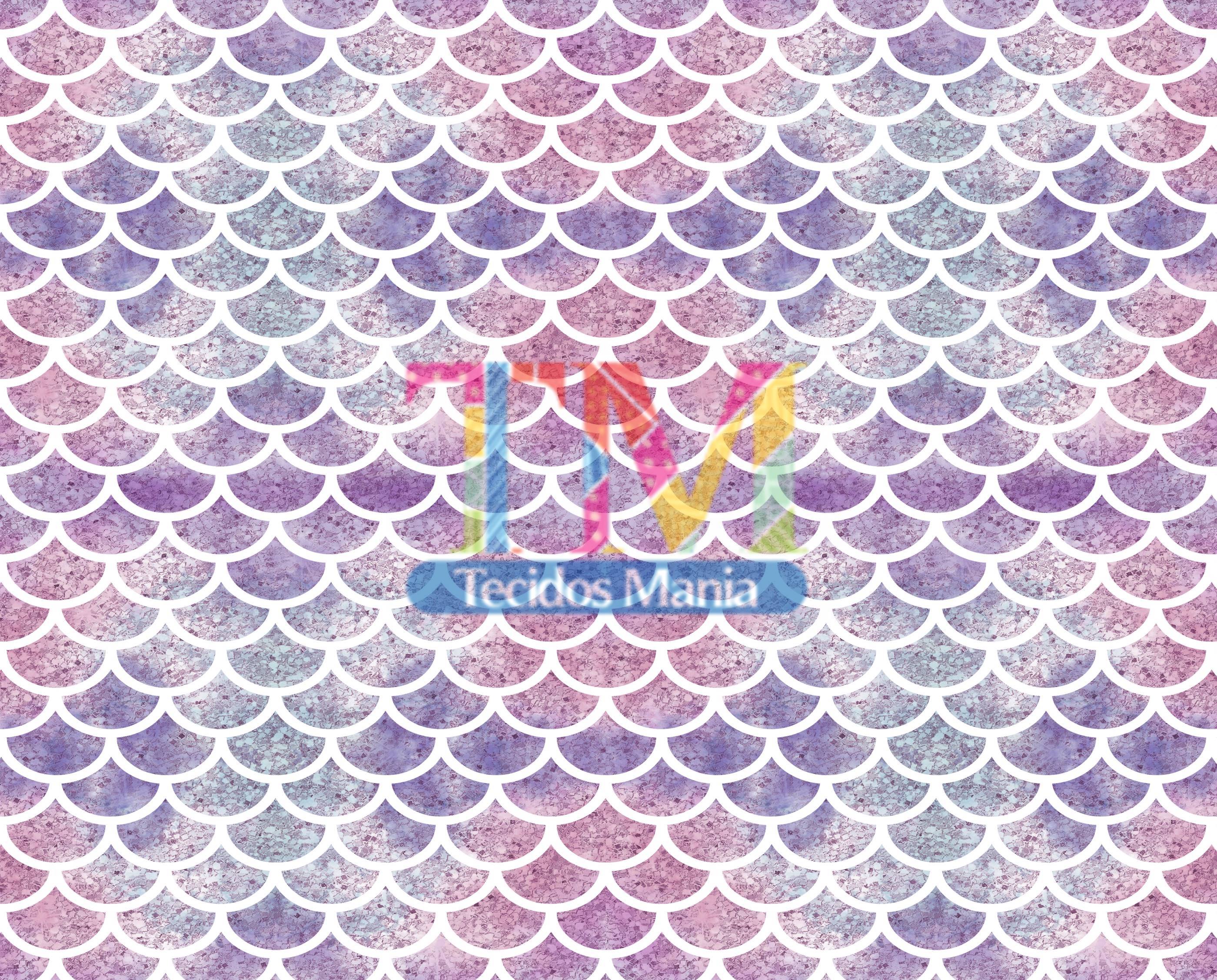 Tecido Oxford Estampa Digital - Cauda de Sereia - Glitter - Roxo e Rosa