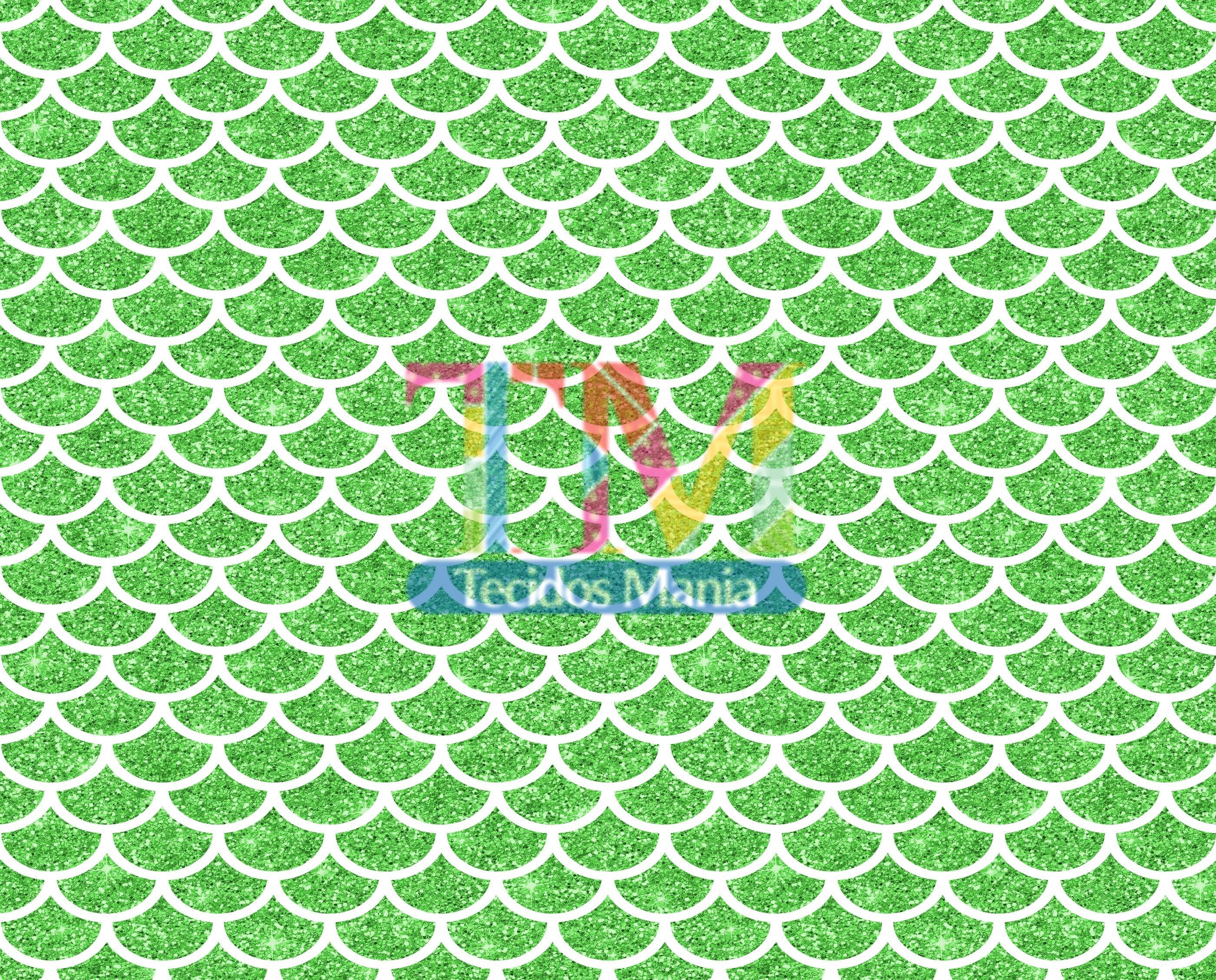 Tecido Oxford Estampa Digital - Cauda de Sereia - Glitter - Verde