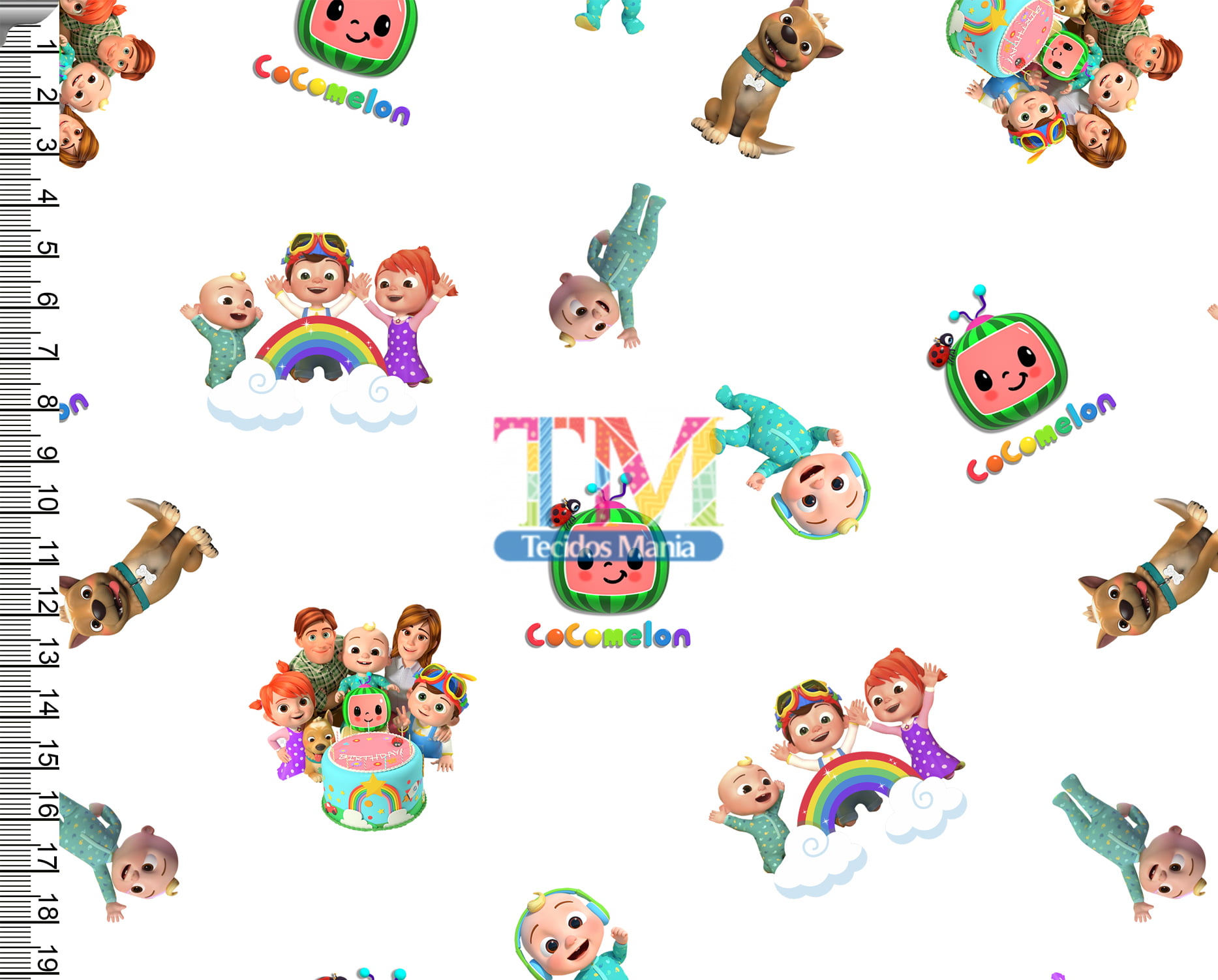 Tecido Oxford Estampa Digital - Cocomelon - Fundo Branco