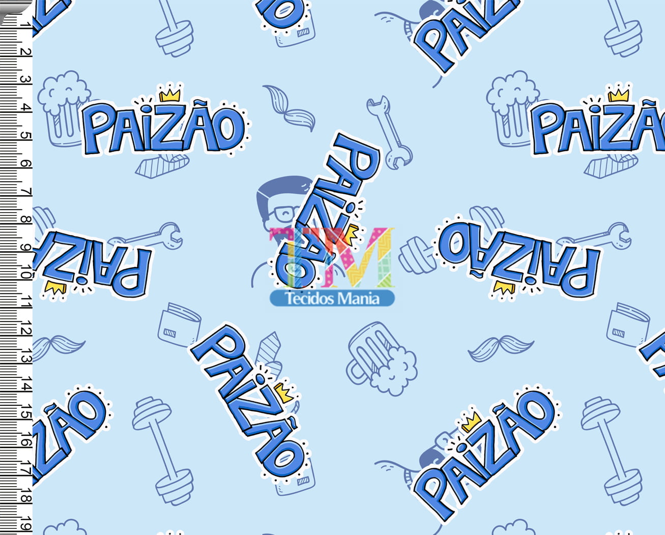 Tecido Oxford Estampa Digital - Dia dos Pais - Paizão - Fundo Azul