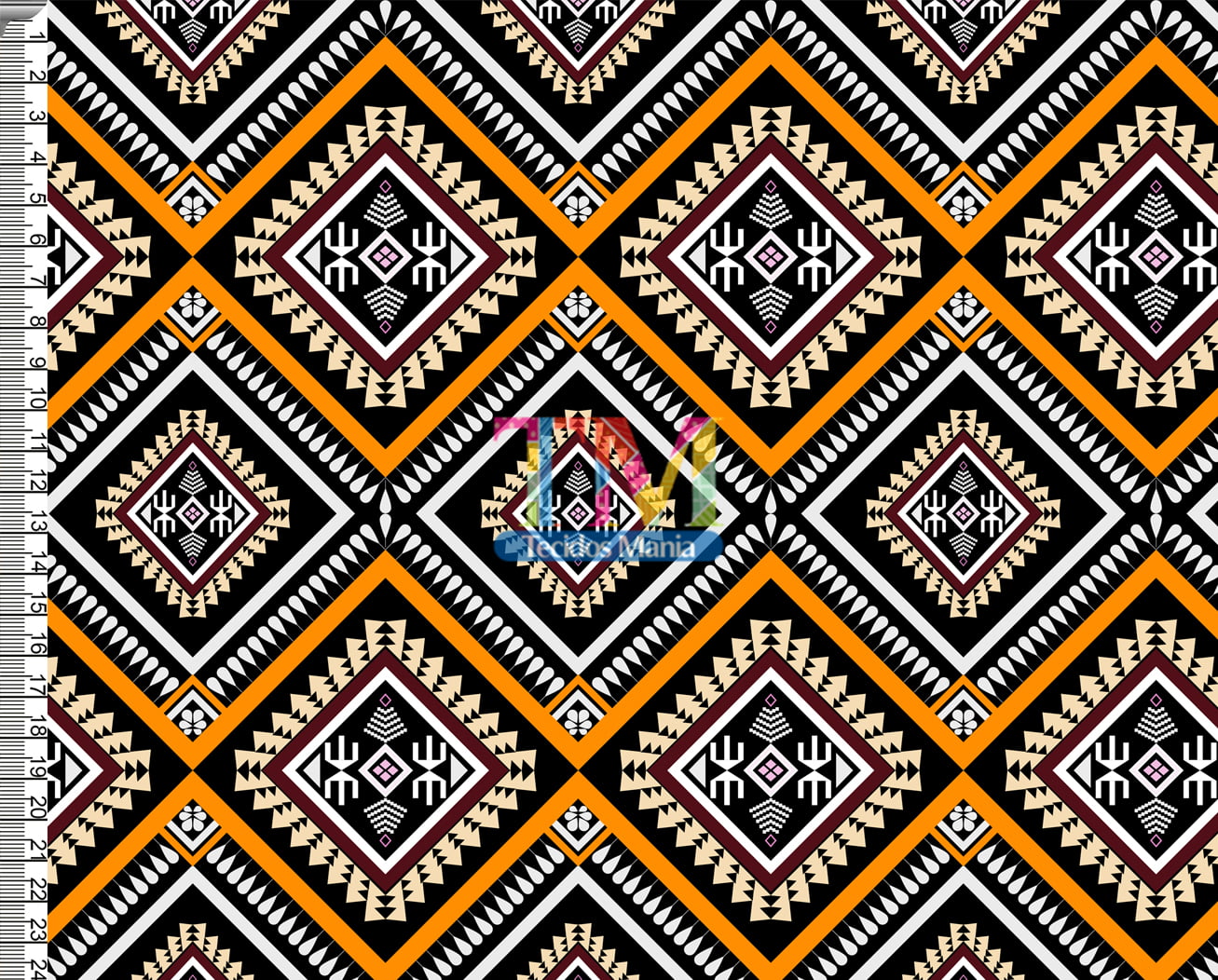 Tecido Oxford Estampa Digital - Étnico - losango mosaico