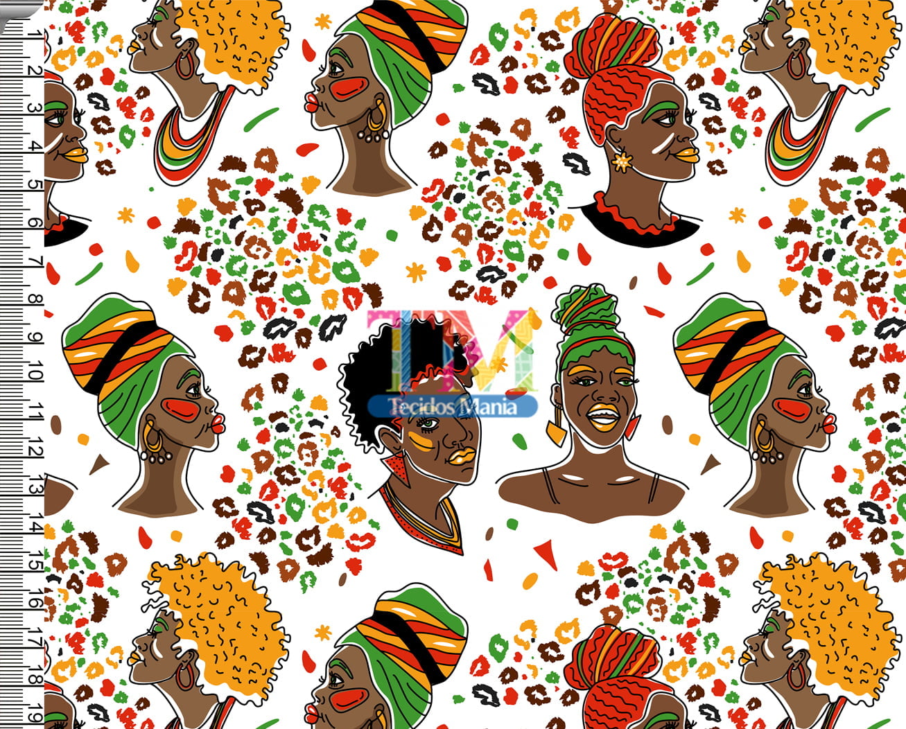 Tecido Oxford Estampa Digital - Étnico - Mulheres afro - Fundo Animal Print