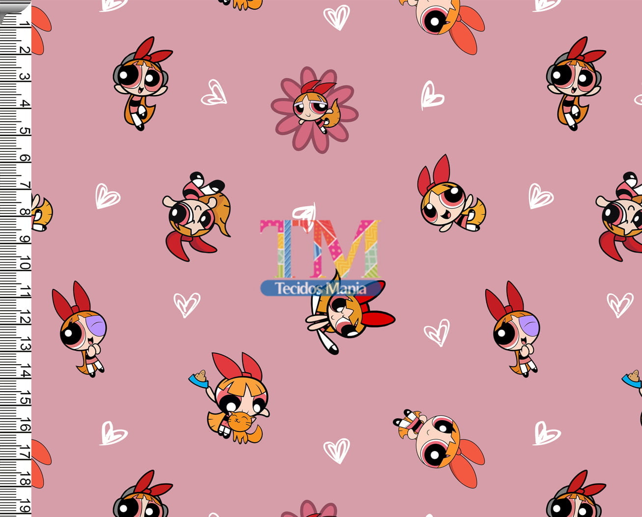 Tecido Oxford Estampa Digital - Florzinha - Super Poderosas - Fundo Rosa