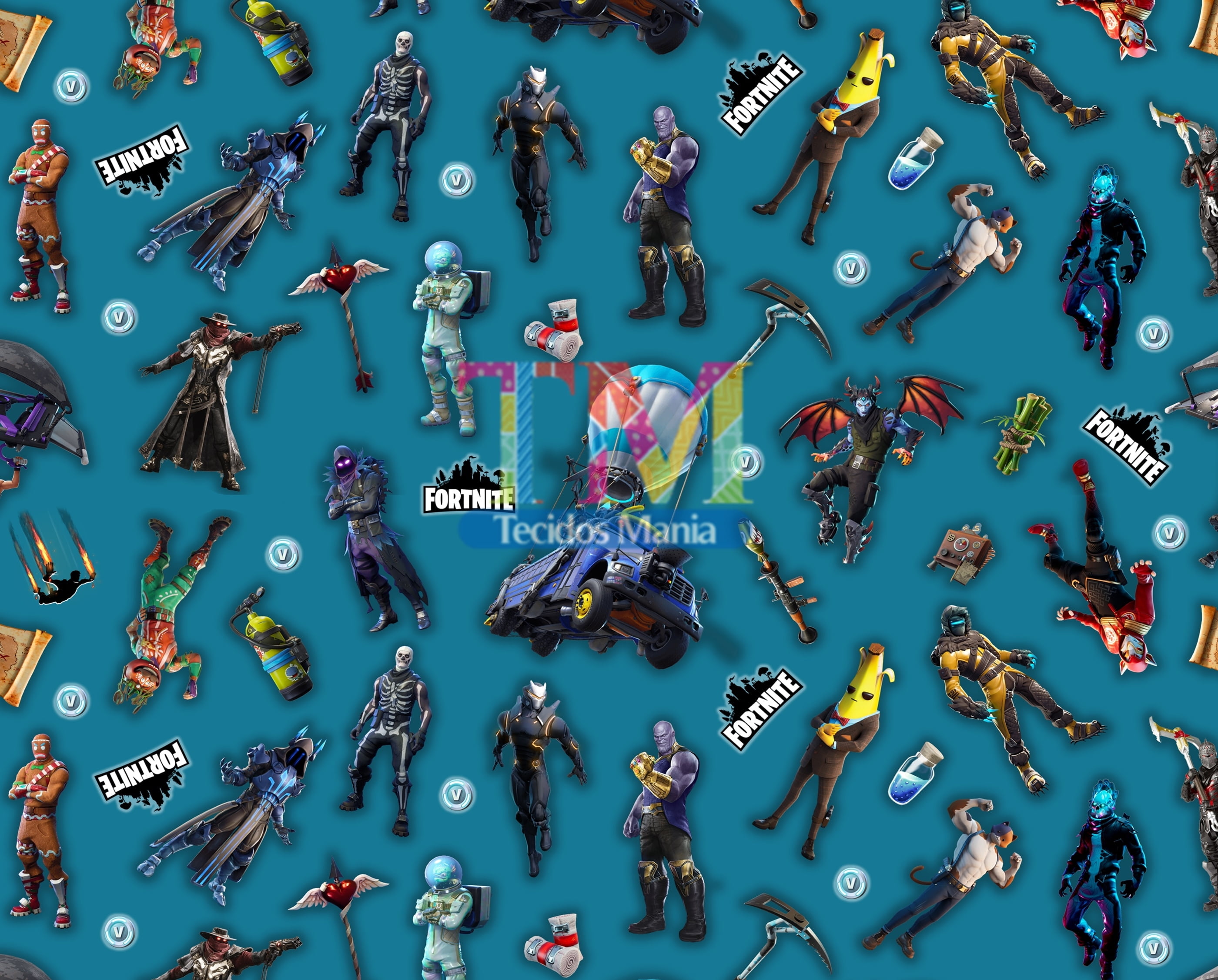 Tecido Oxford Estampa Digital - Fortnite Player - Fundo Azul