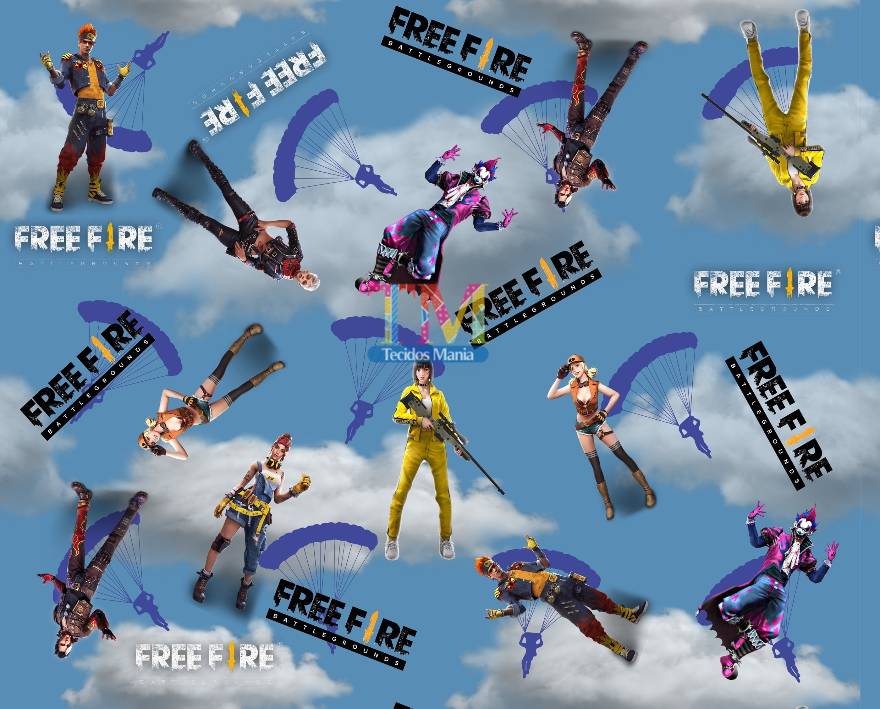 Tecido Oxford Estampa Digital - Free Fire - Fundo Azul