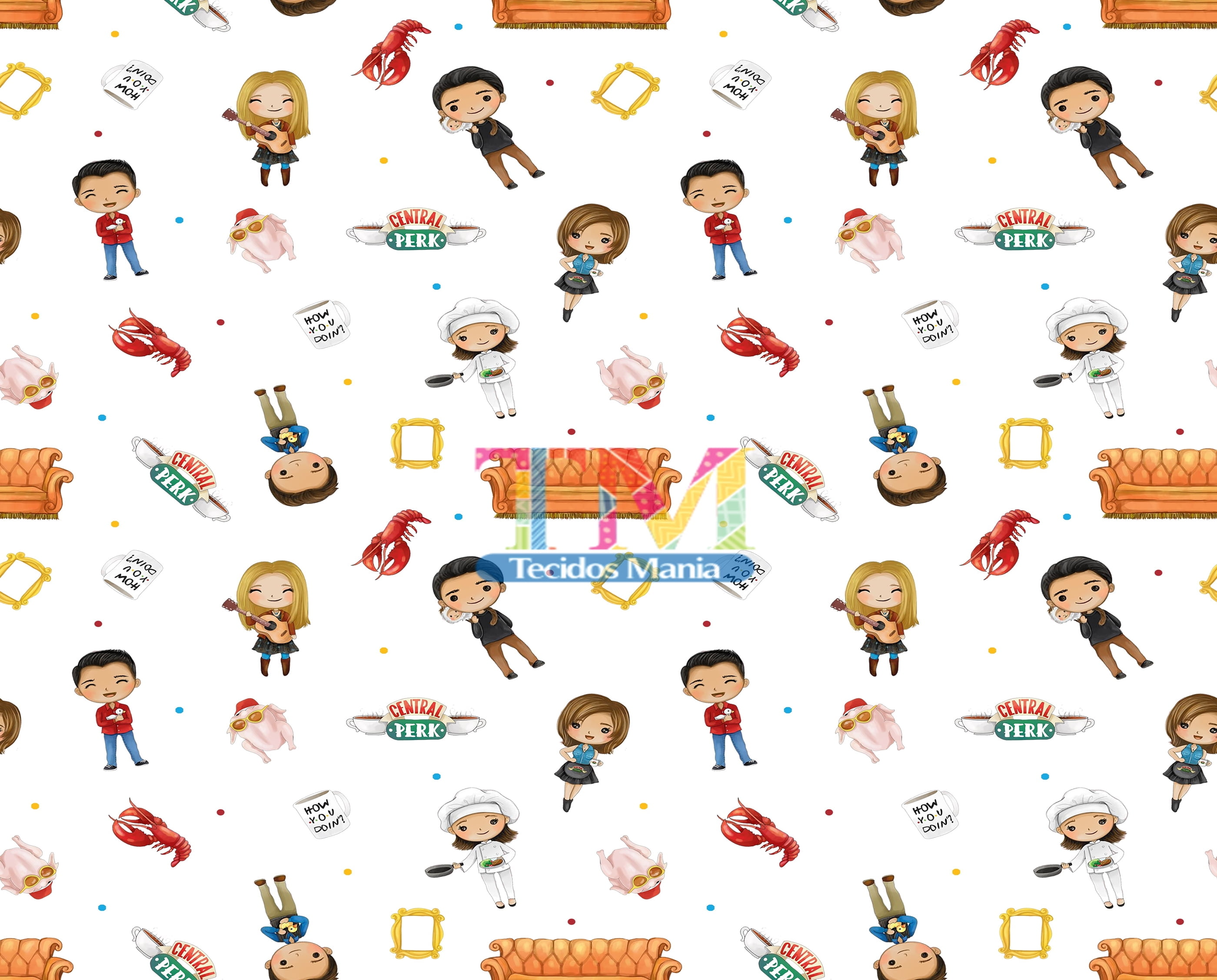 Tecido Oxford Estampa Digital - Friends - Aquarela - Fundo Branco