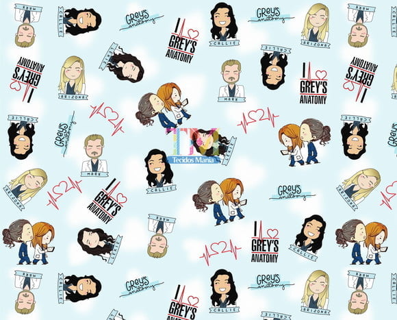 Tecido Oxford Estampa Digital - Grey´s Anatomy - Fundo Azul