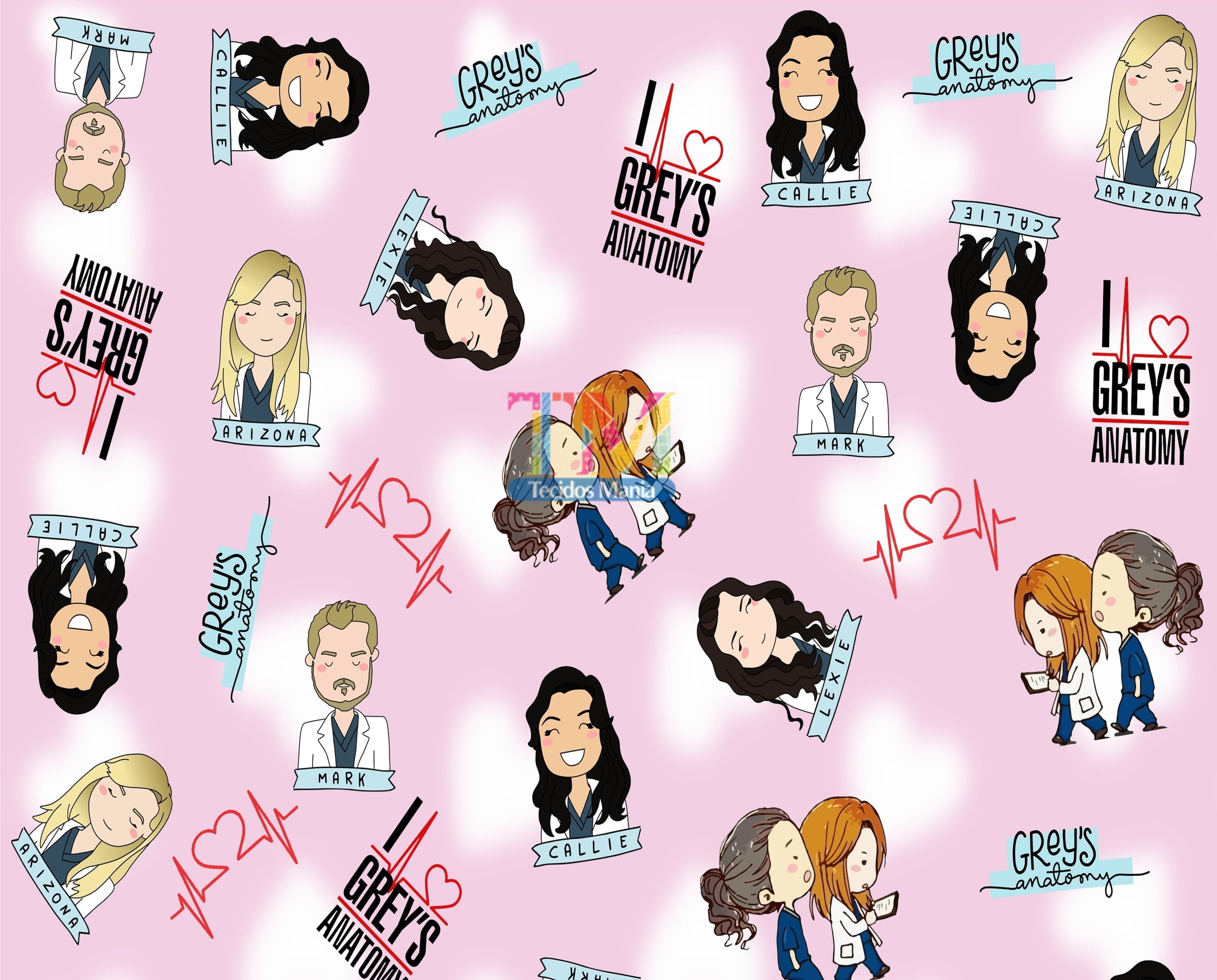 Tecido Oxford Estampa Digital - Grey´s Anatomy - Fundo Rosa