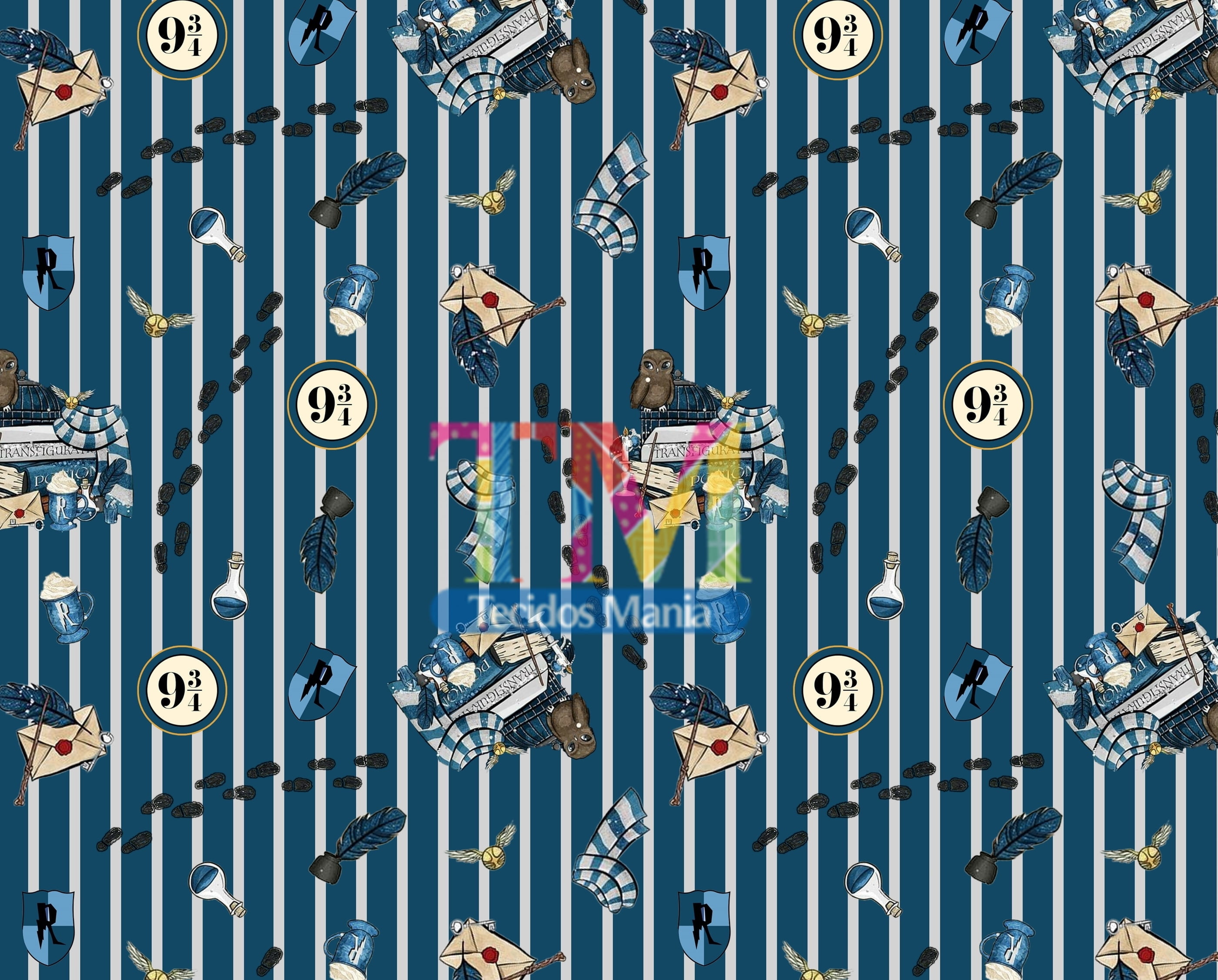 Tecido Oxford Estampa Digital - Harry Potter - Corvinal Listrado