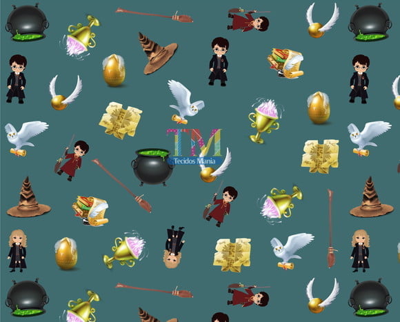 Tecido Oxford Estampa Digital - Harry Potter - Fundo Verde