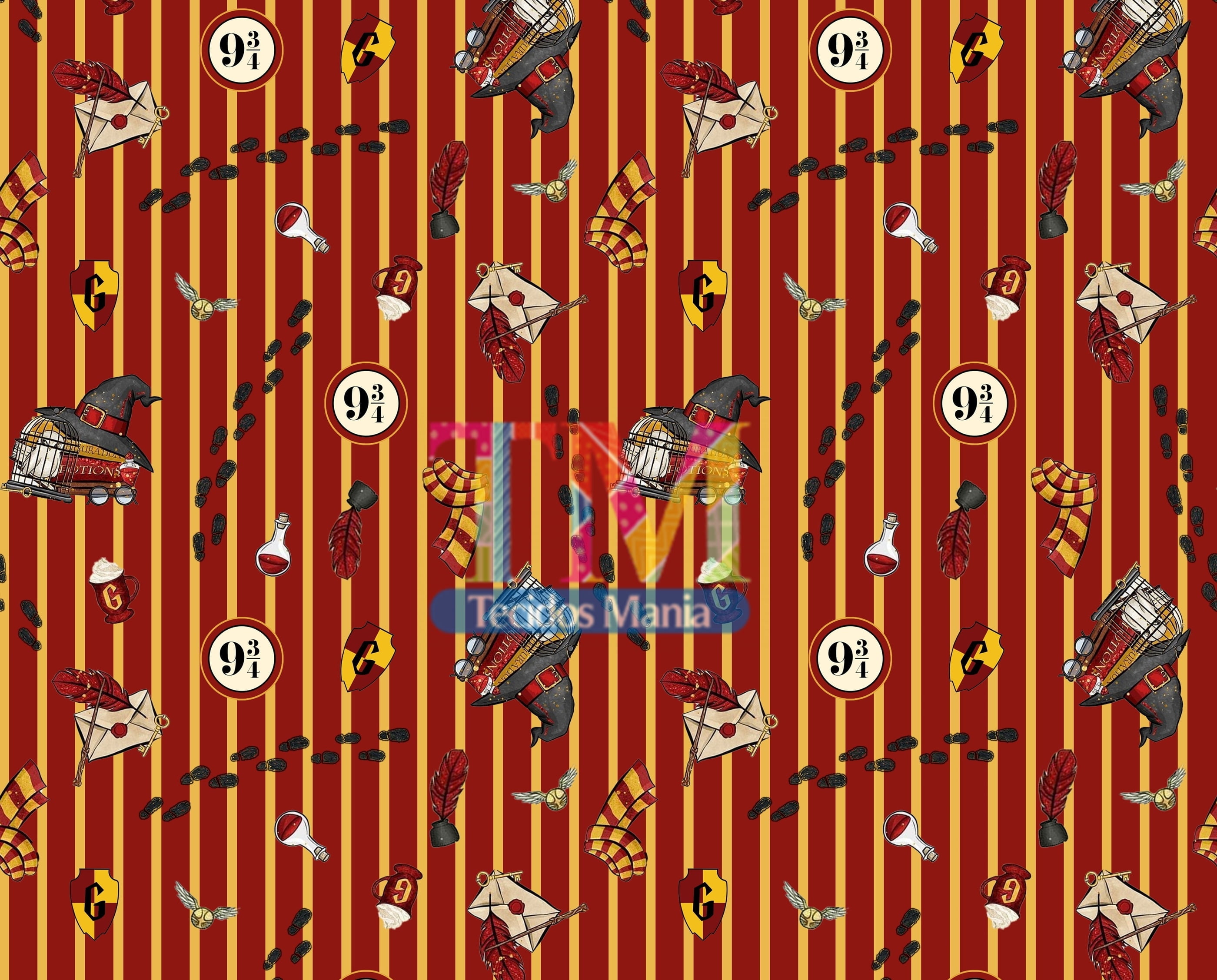 Tecido Oxford Estampa Digital - Harry Potter - Grifinoria Listrado