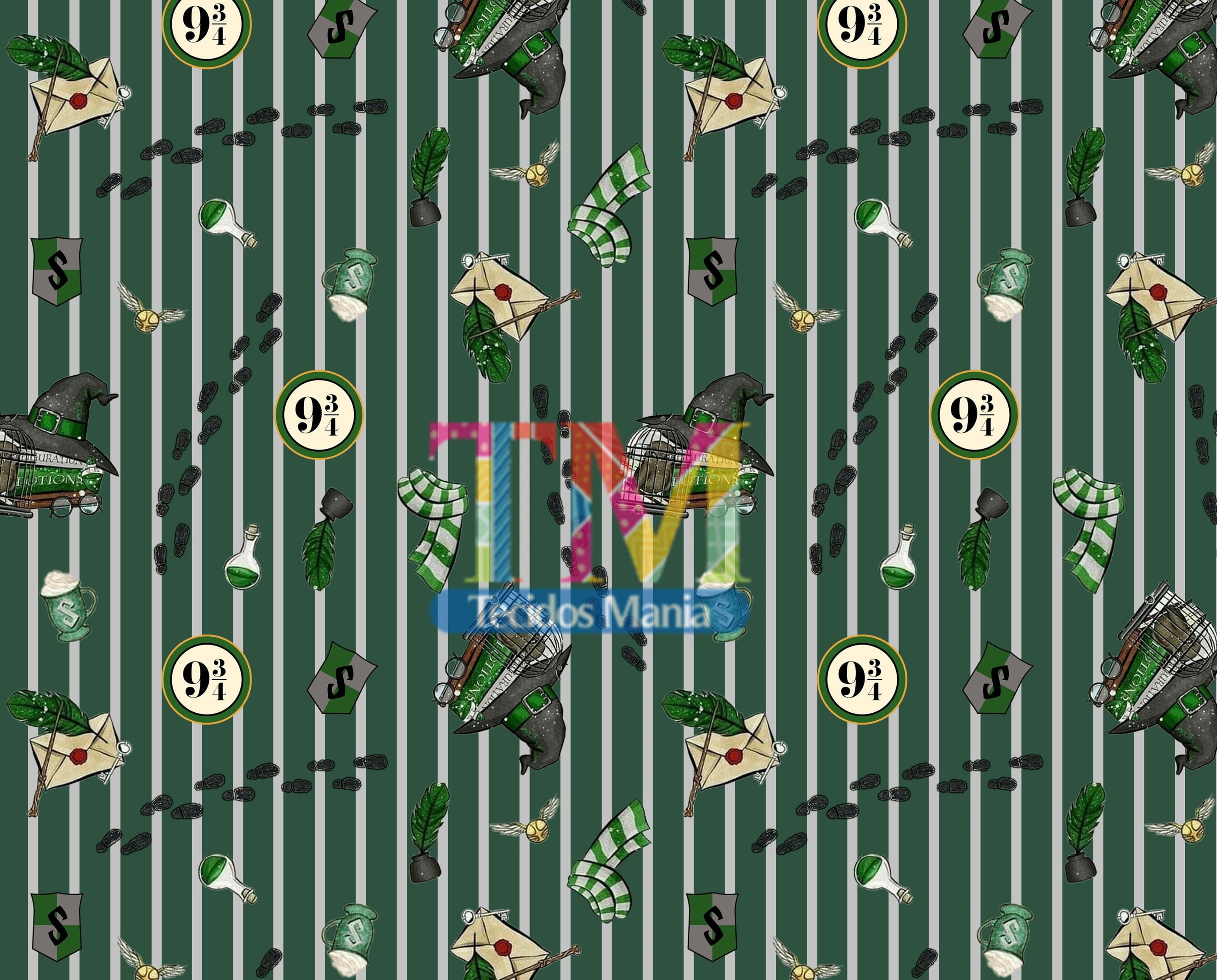 Tecido Oxford Estampa Digital - Harry Potter - Sonserina Listrado