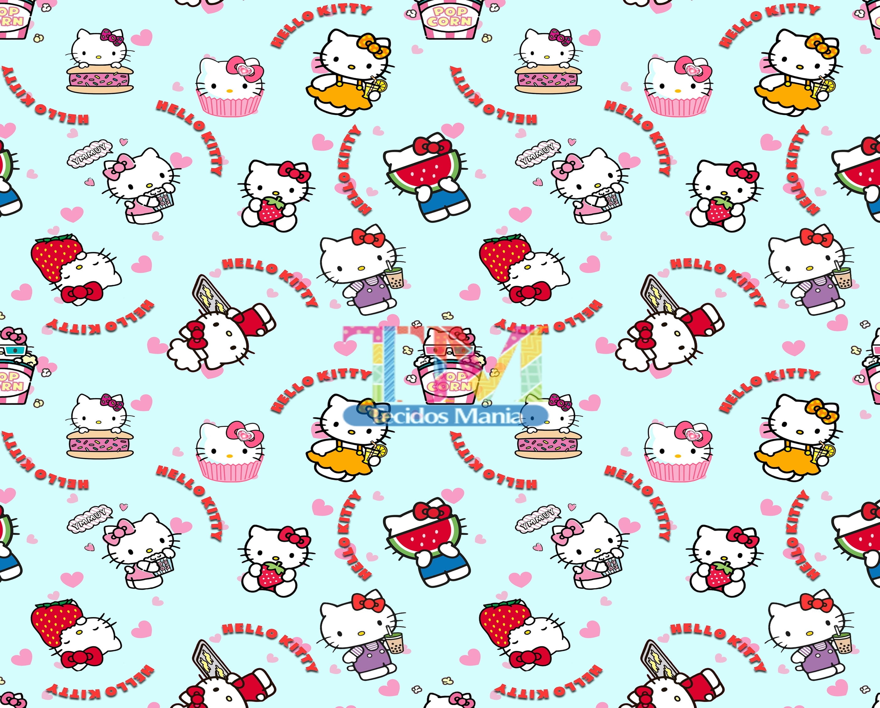 Tecido Oxford Estampa Digital - Hello Kitty - Cozinheira - Fundo Tiffany