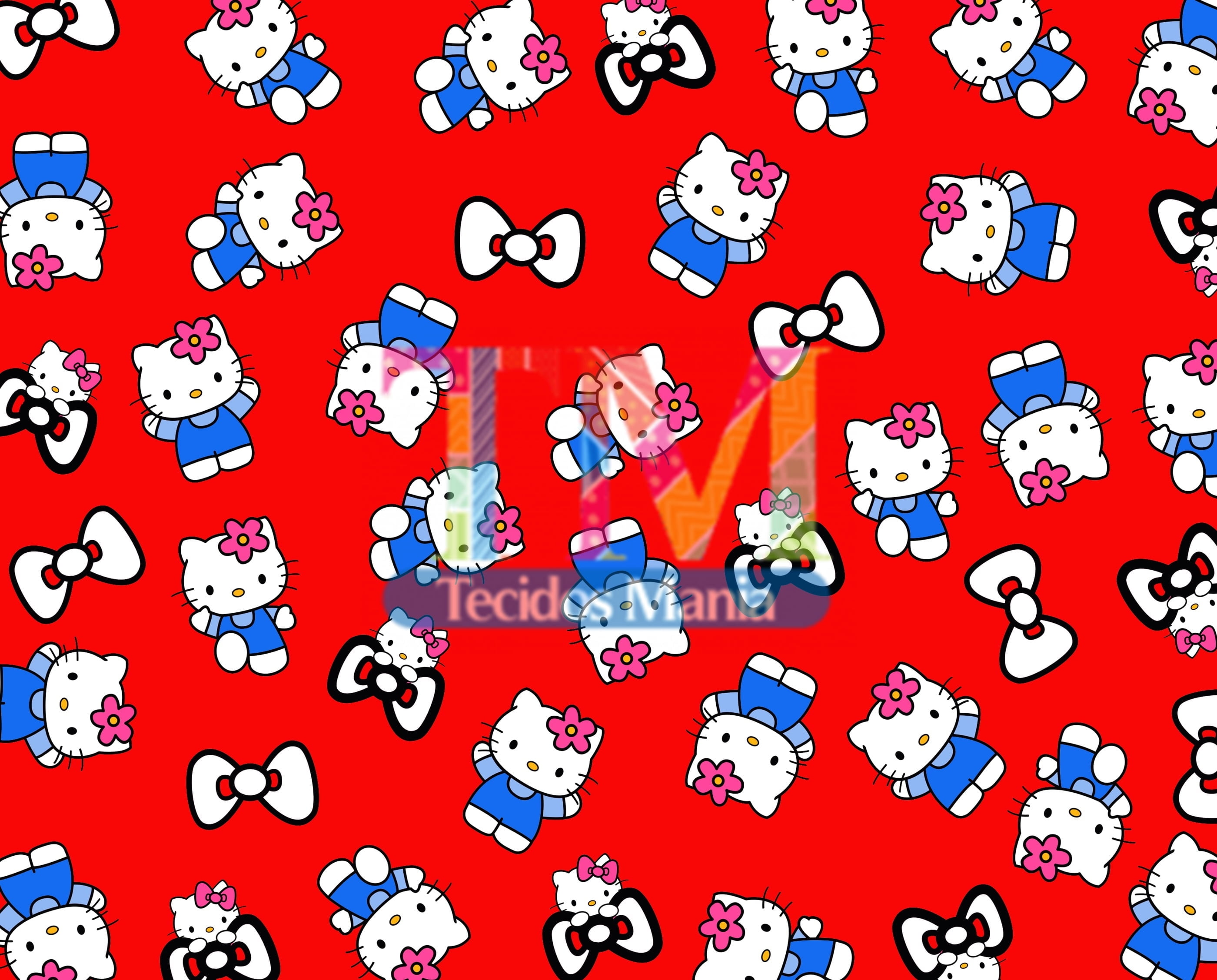 Tecido Oxford Estampa Digital - Hello Kitty - Fundo Vermelho