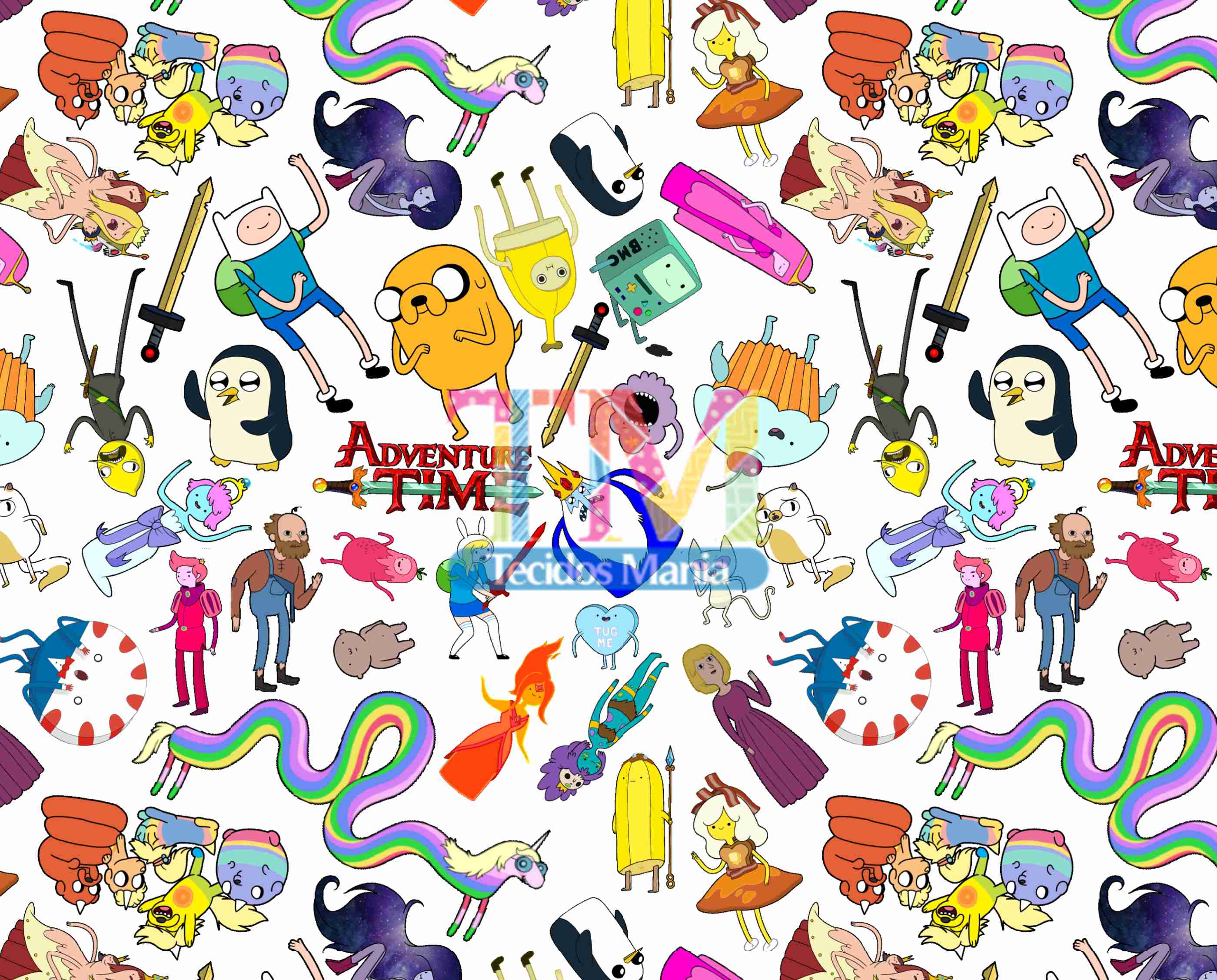 Tecido Oxford Estampa Digital - Hora De Aventura - Fundo Branco