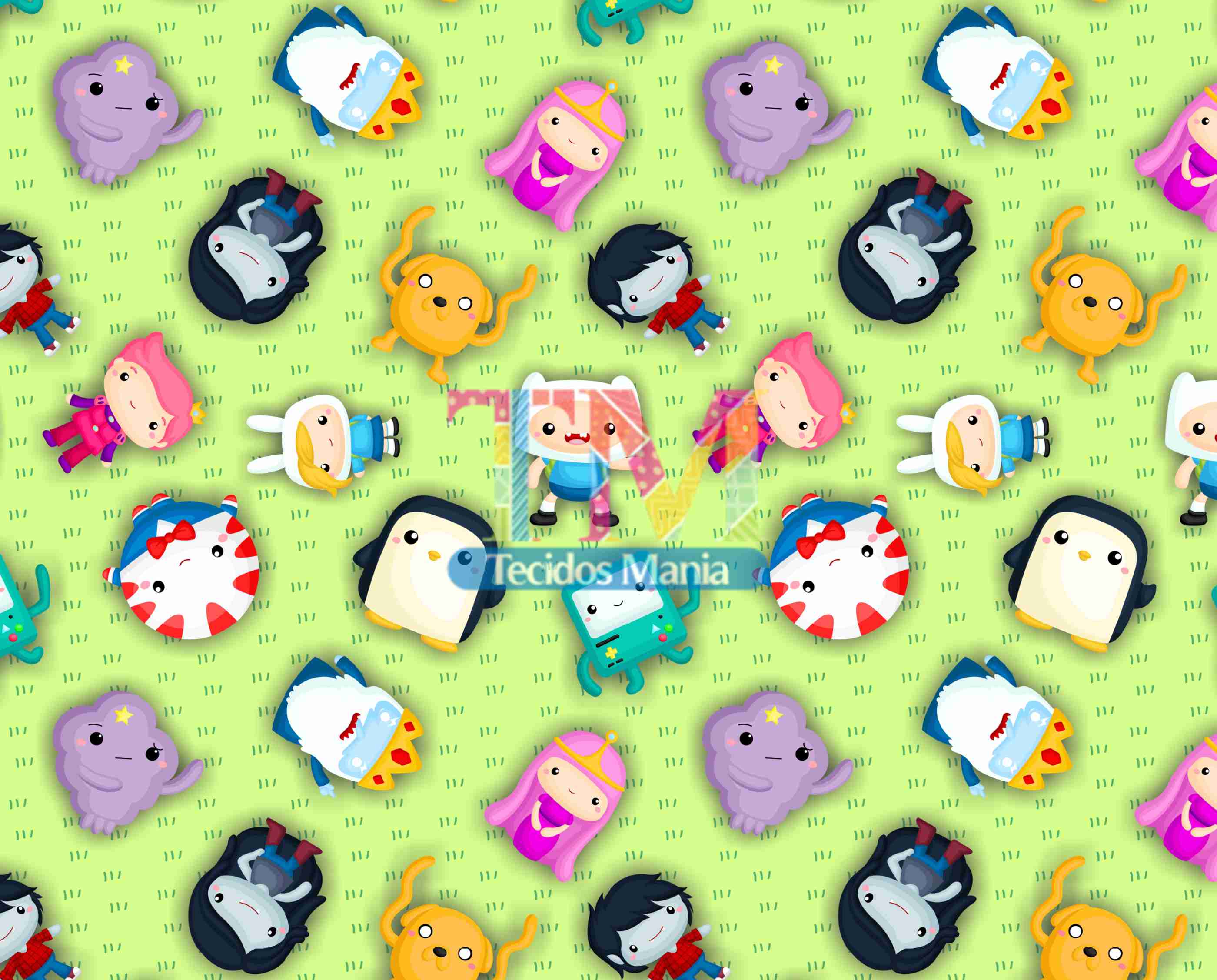 Tecido Oxford Estampa Digital - Hora De Aventura - Fundo Verde