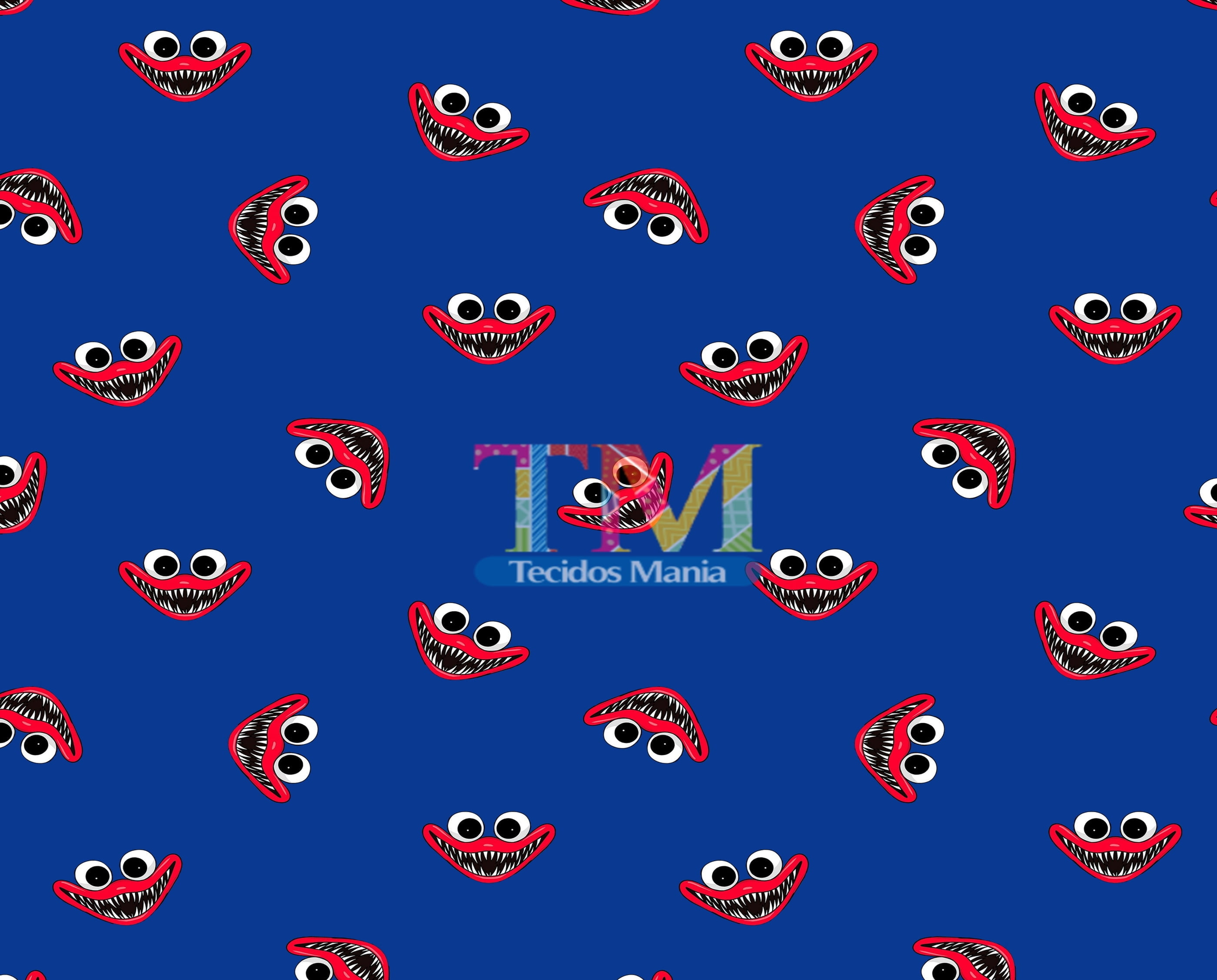 Tecido Oxford Estampa Digital - Huggy Wuggy - Fundo Azul