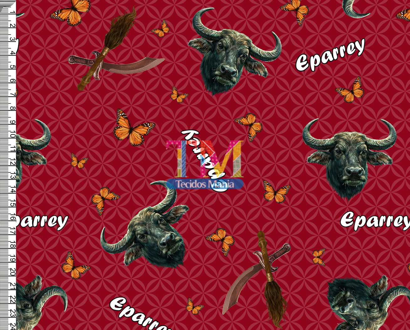 Tecido Oxford Estampa Digital - Iansã - Eparrey - fundo Vermelho