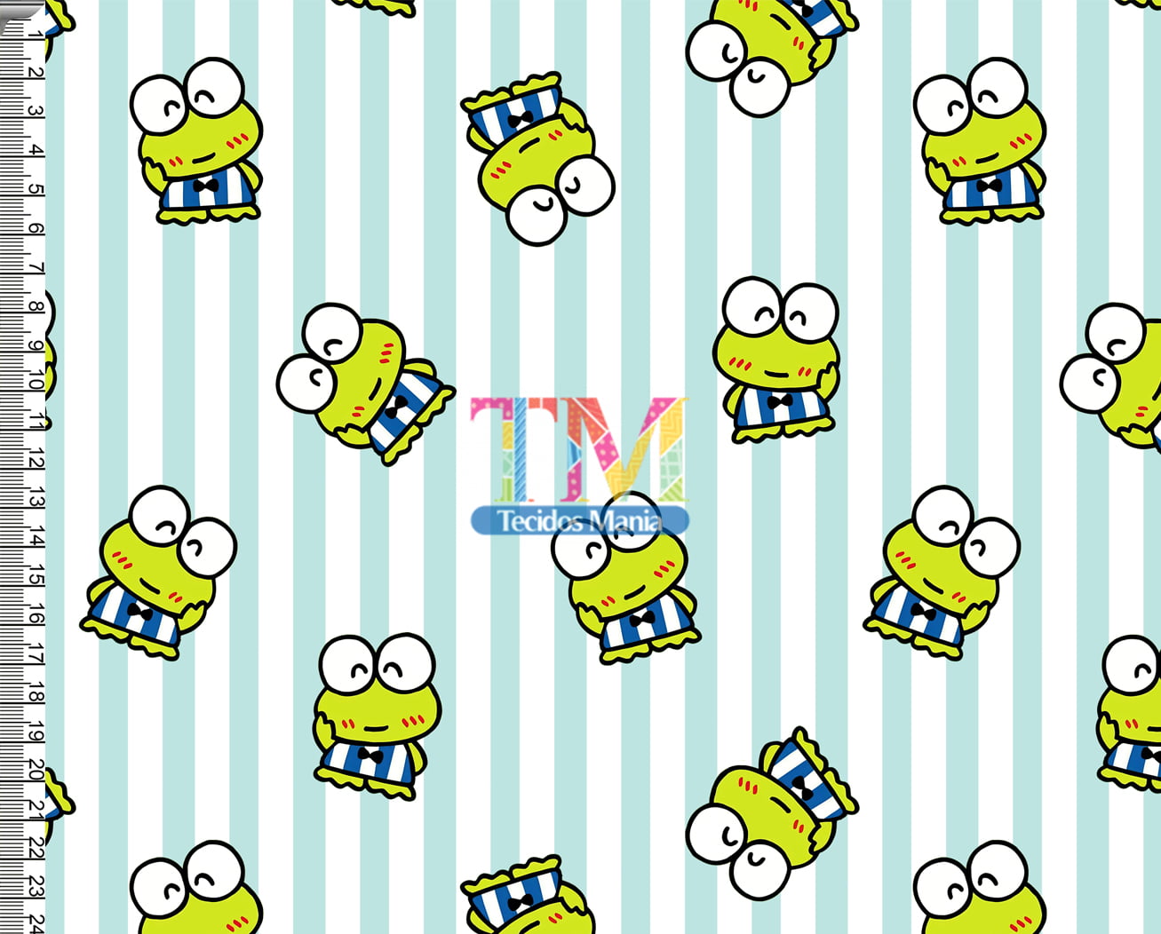 Tecido Oxford Estampa Digital - Keroppi - Fundo Listras