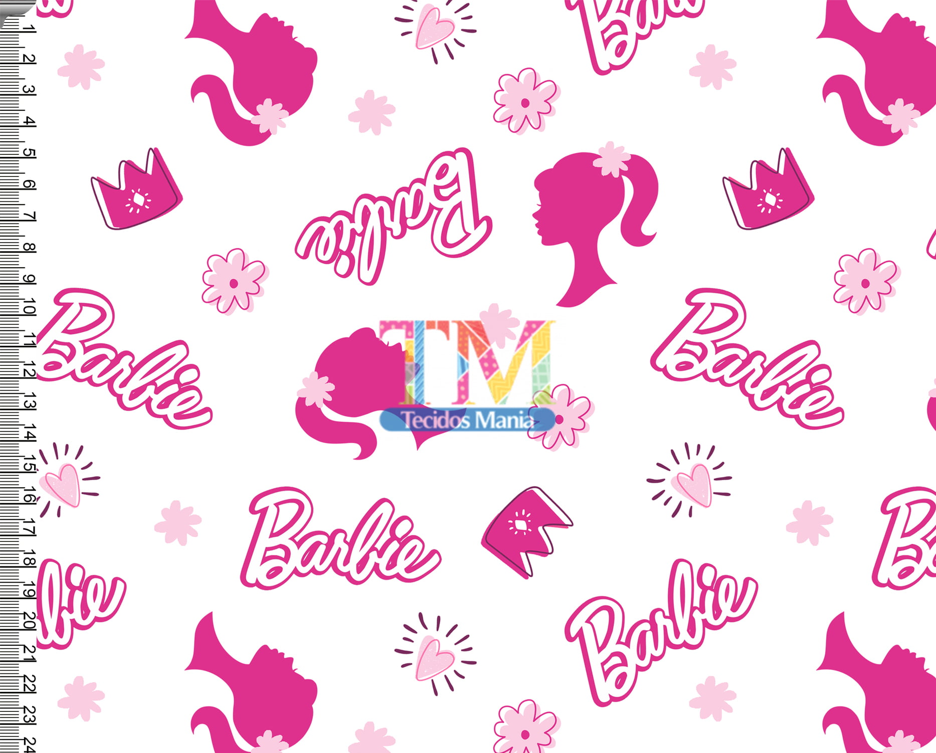 Tecido Oxford Estampa Digital - Logo Da Barbie - Fundo Branco