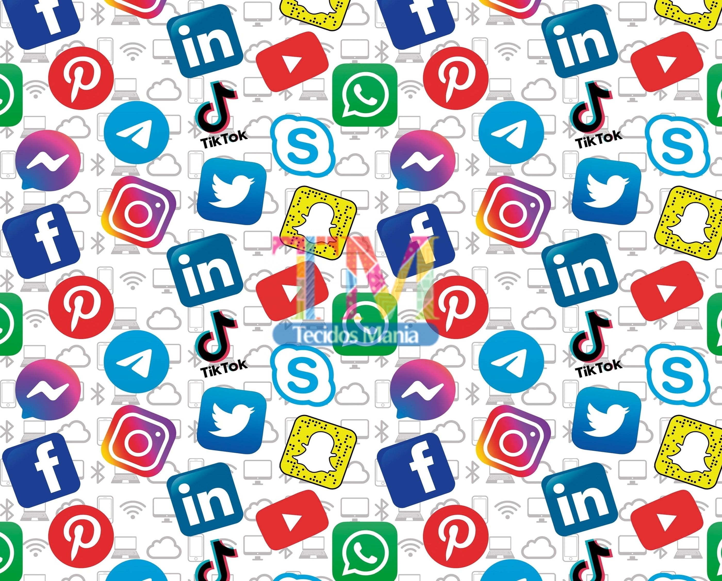 Tecido Oxford Estampa Digital - Logo Rede Social - Fundo Branco