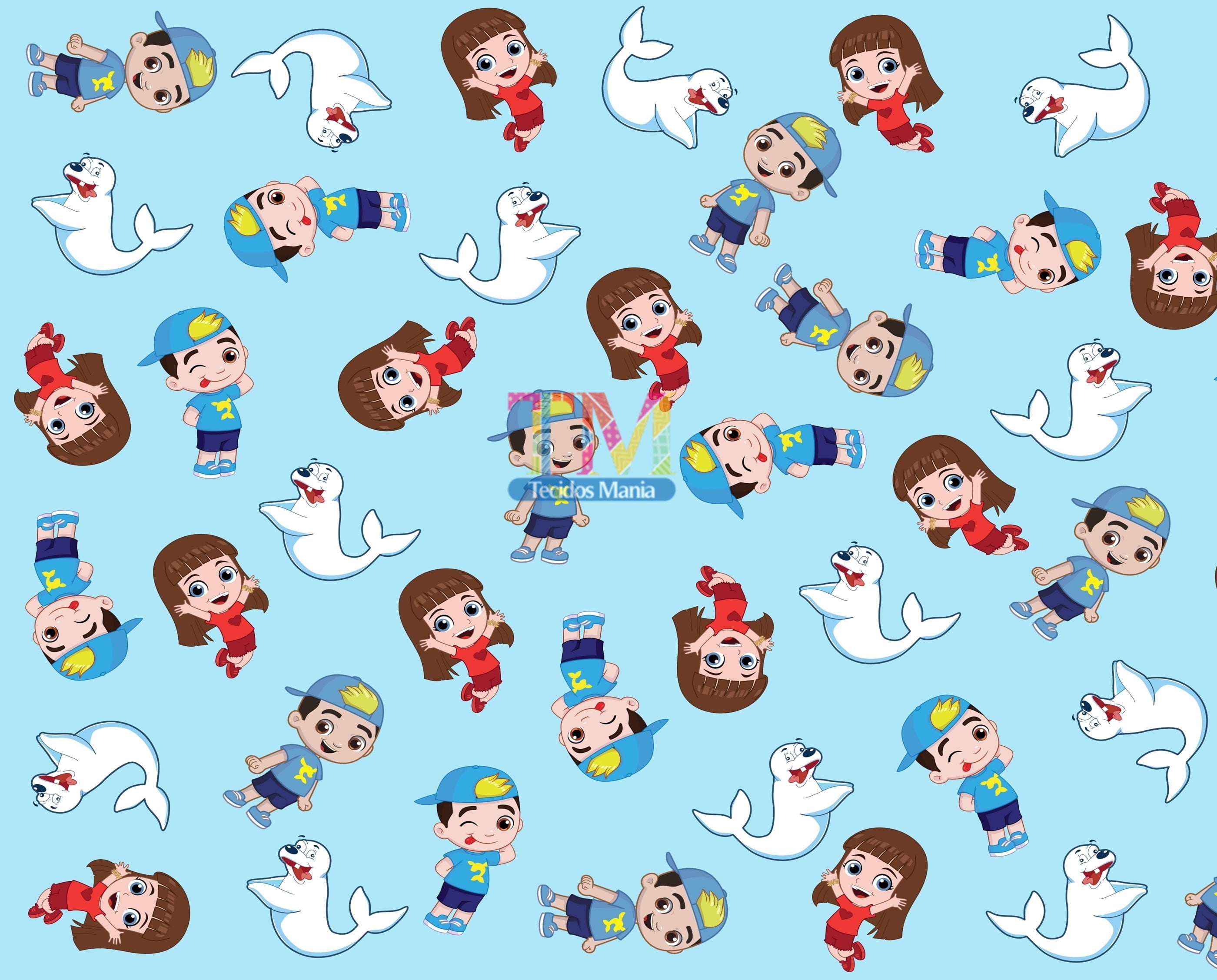 Tecido Oxford Estampa Digital - Luccas Neto - Fundo Azul