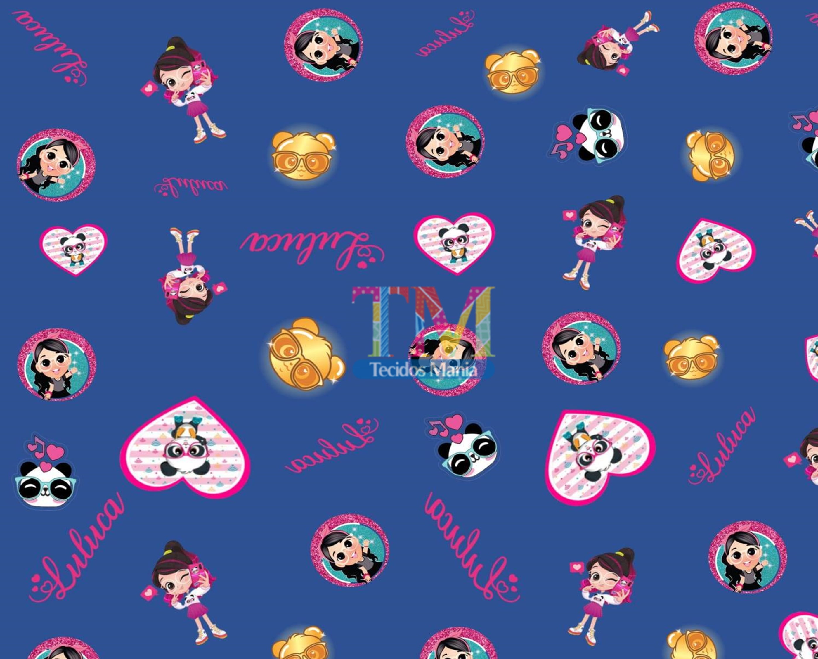 Tecido Oxford Estampa Digital - Luluca - Fundo Azul