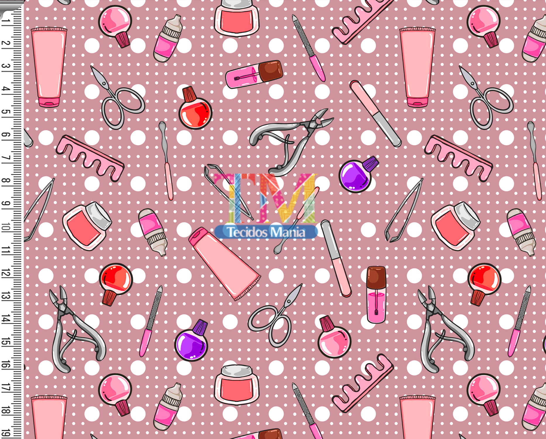Tecido Oxford Estampa Digital - Manicure - Poá - Rose
