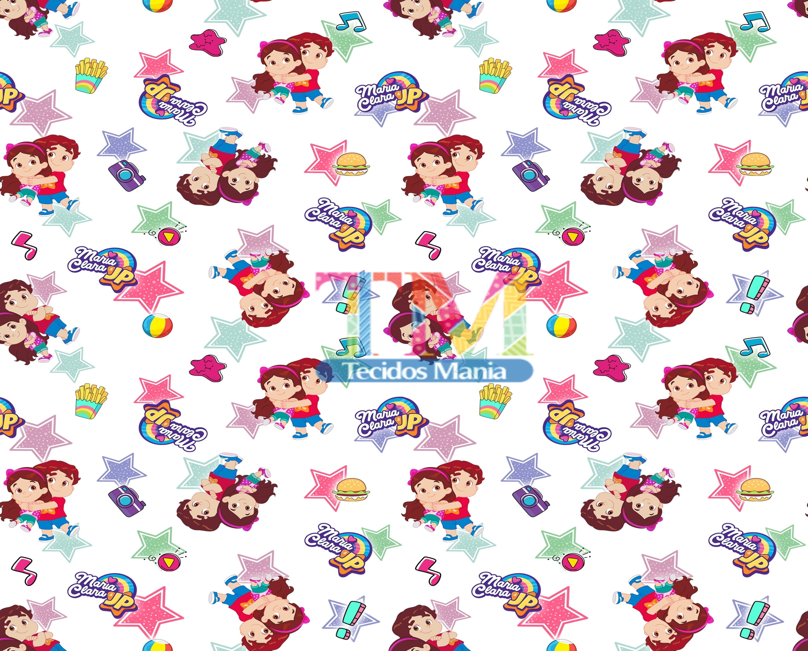 Tecido Oxford Estampa Digital - Maria Clara e Jp - Fundo Branco