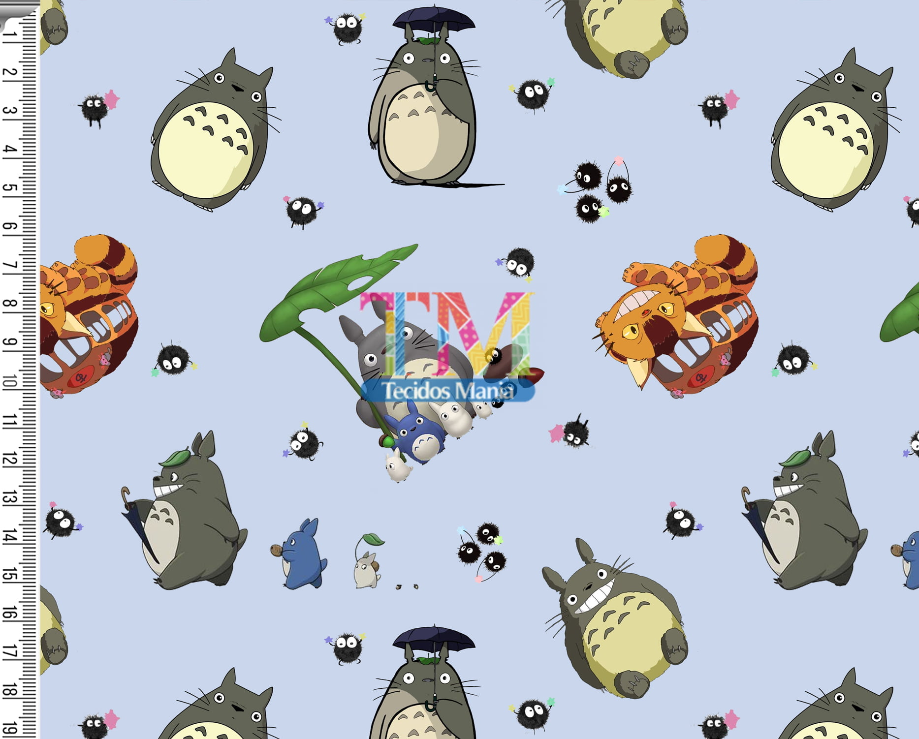 Tecido Oxford Estampa Digital - Meu Amigo Totoro - Fundo Azul