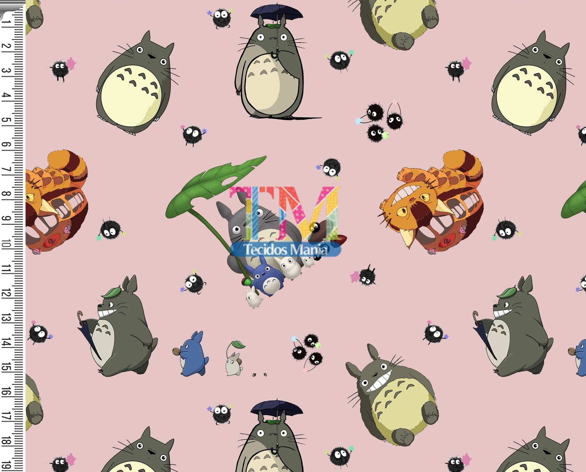 Tecido Oxford Estampa Digital - Meu Amigo Totoro - Fundo Rosa