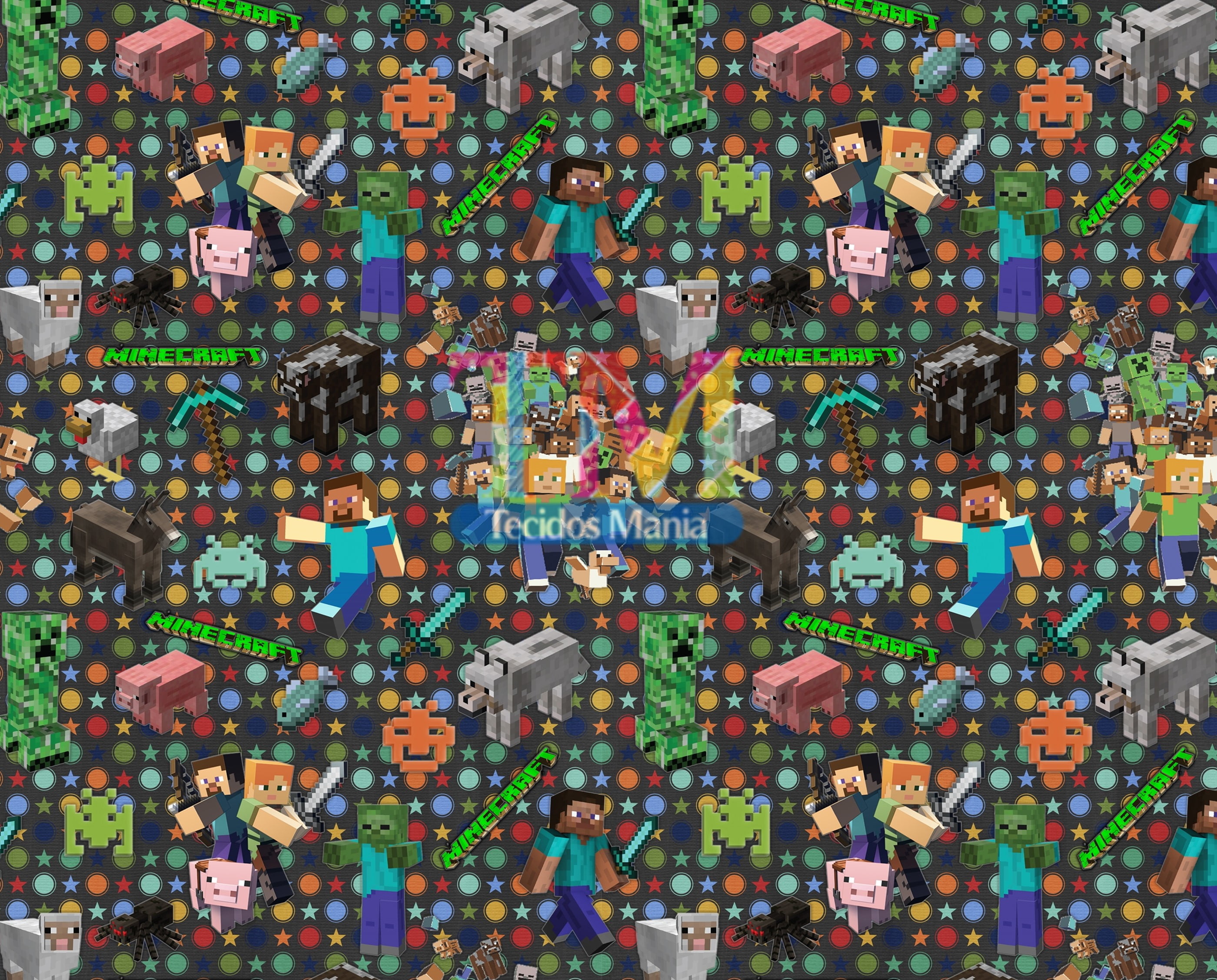 Tecido Oxford Estampa Digital - Minecraft Star