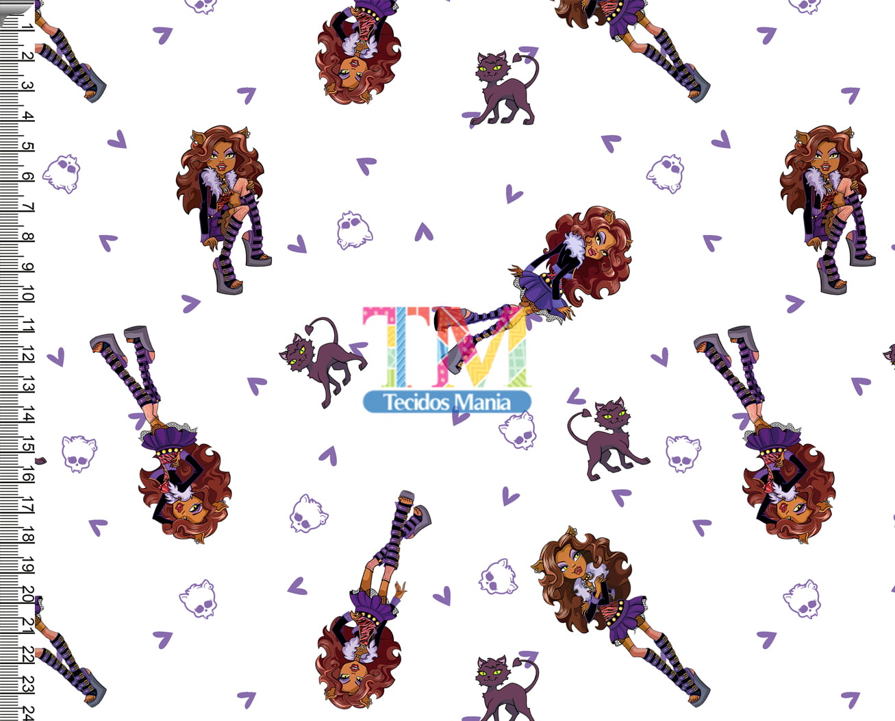 Tecido Oxford Estampa Digital - Monster High - Ghoulia Yelps - Fundo Branco