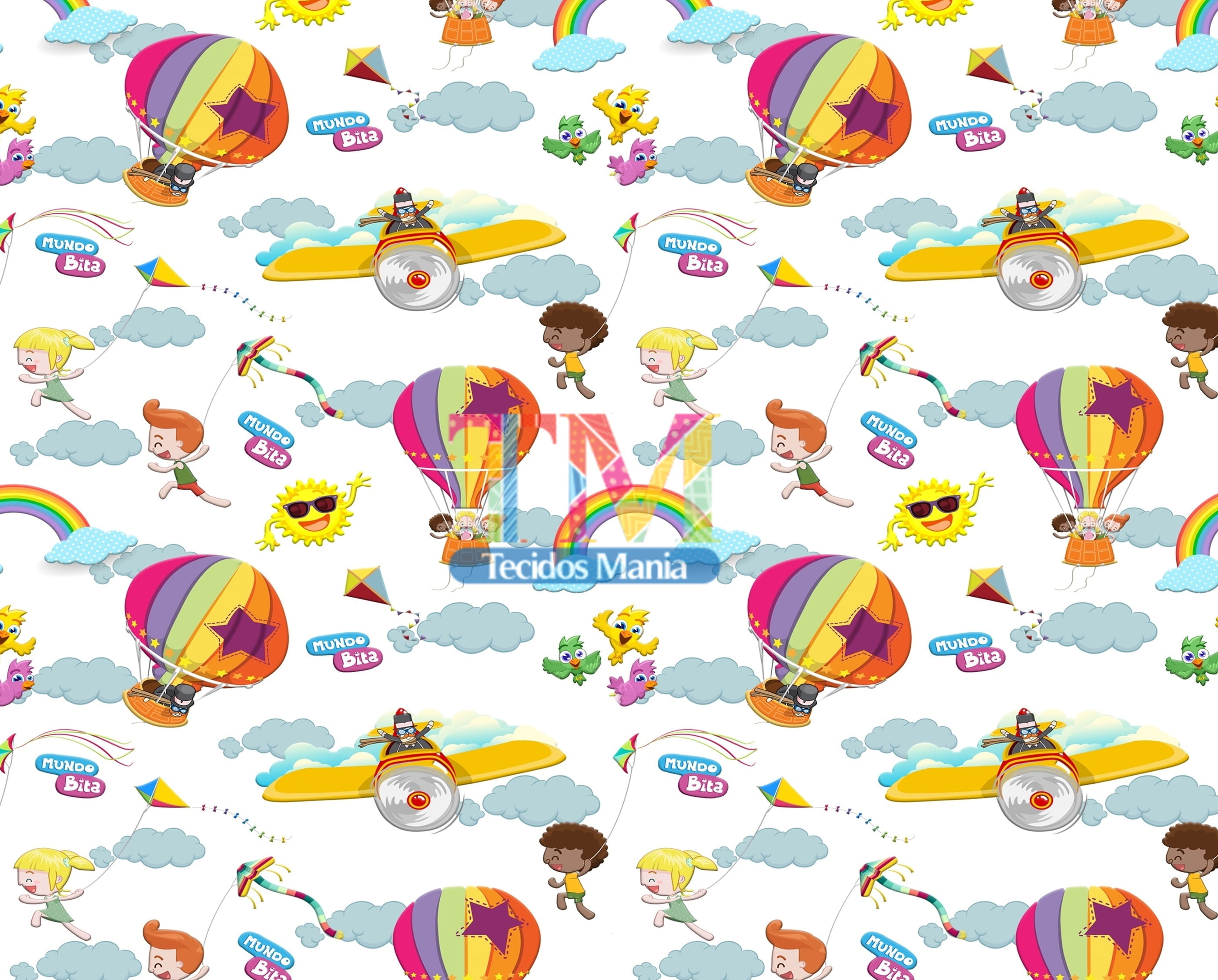 Tecido Oxford Estampa Digital - Mundo Bita - Céu - Fundo Branco