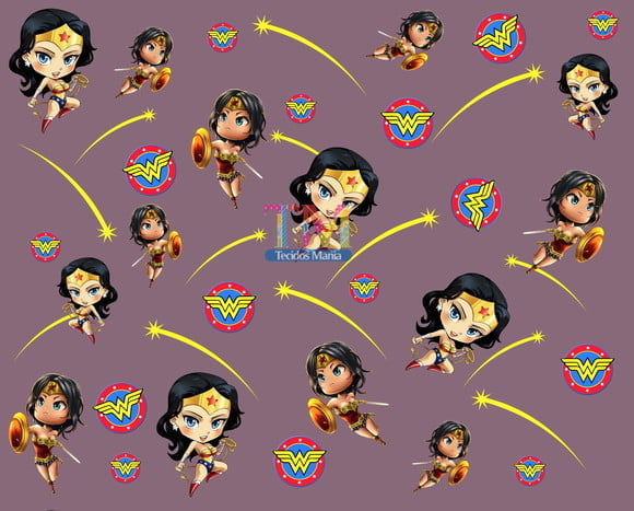 Tecido Oxford Estampa Digital - Mulher Maravilha Funko - Fundo Roxo