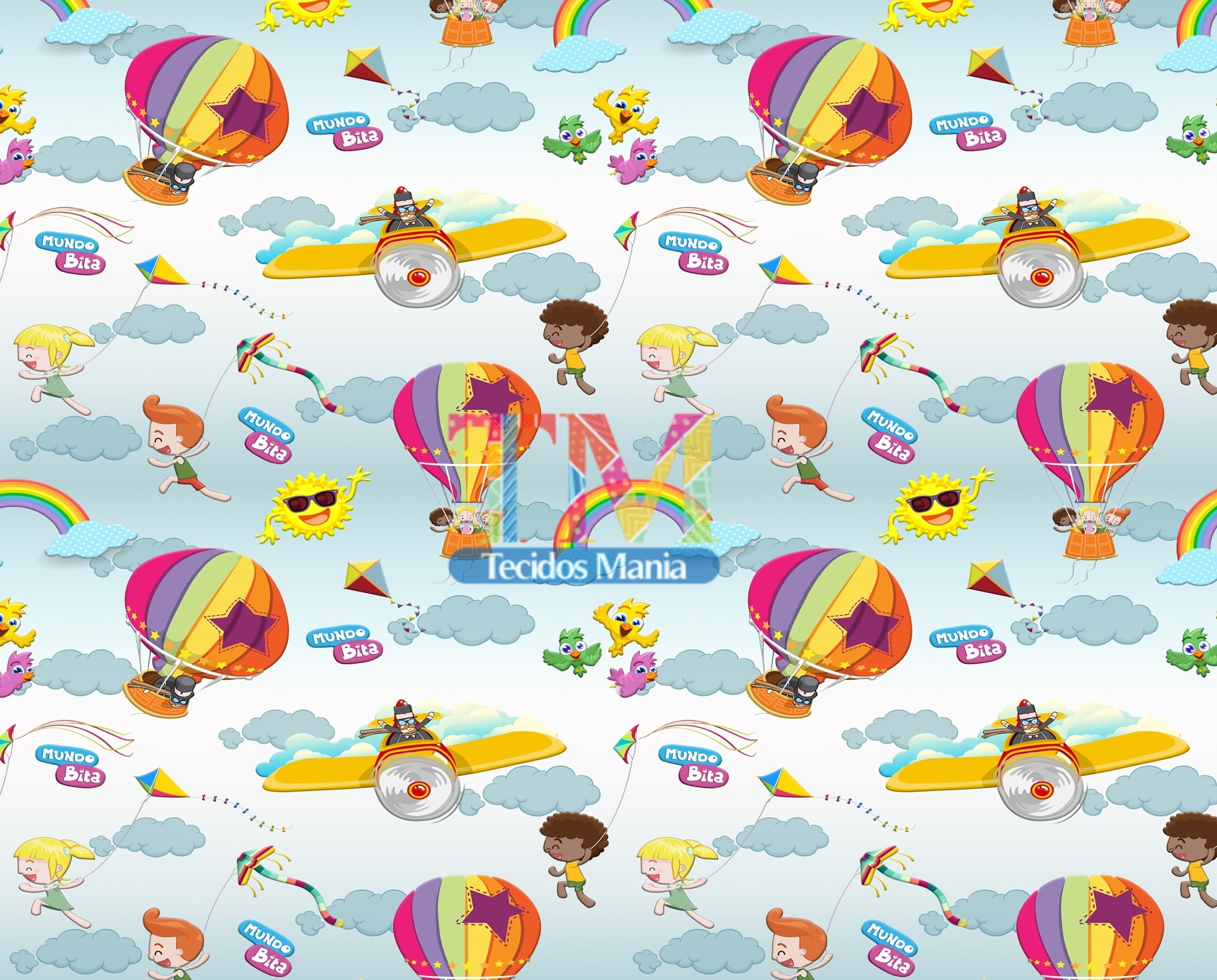 Tecido Oxford Estampa Digital - Mundo Bita - Céu - Fundo Azul