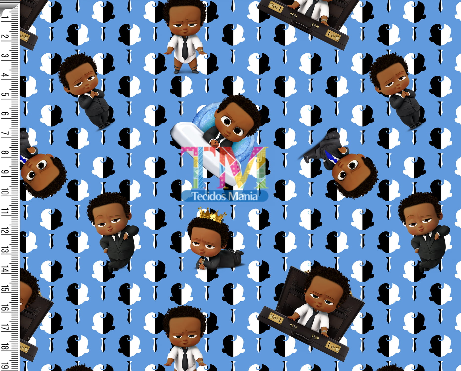 Tecido Oxford Estampa Digital - O Poderoso Chefinho - Negro Afro - Fundo Azul