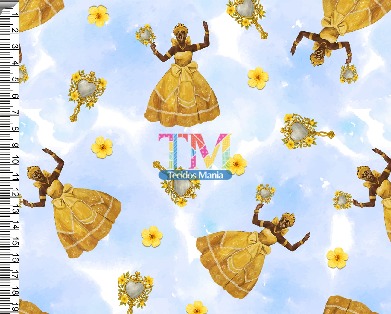 Tecido Oxford Estampa Digital - Oxum - Espelho - Fundo azul