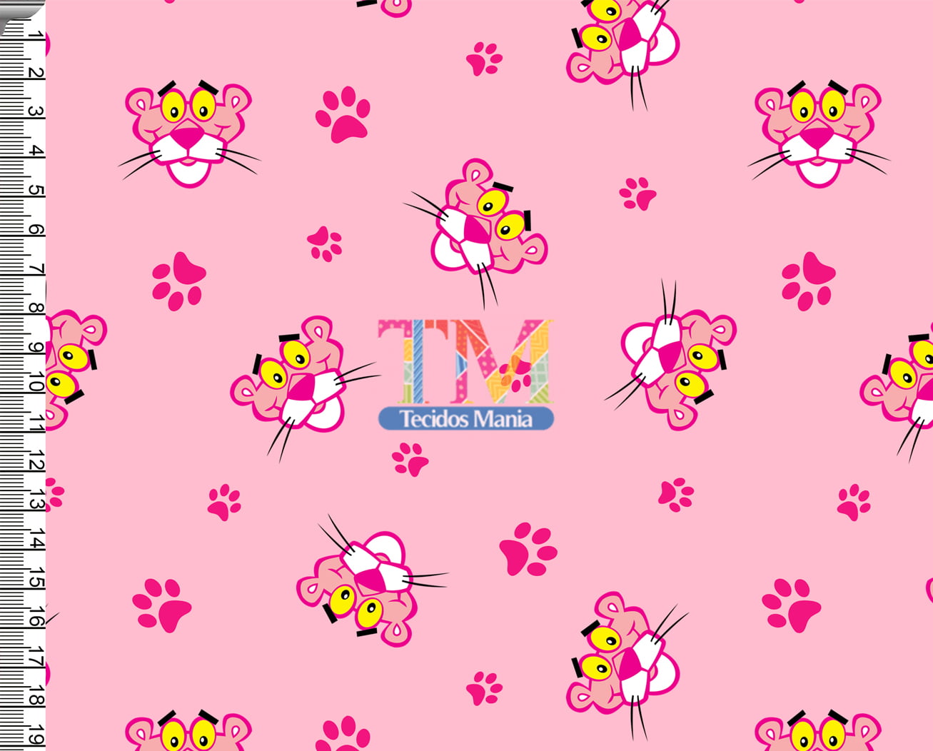 Tecido Oxford Estampa Digital - Pantera cor de rosa - Patinhas - fundo rosa