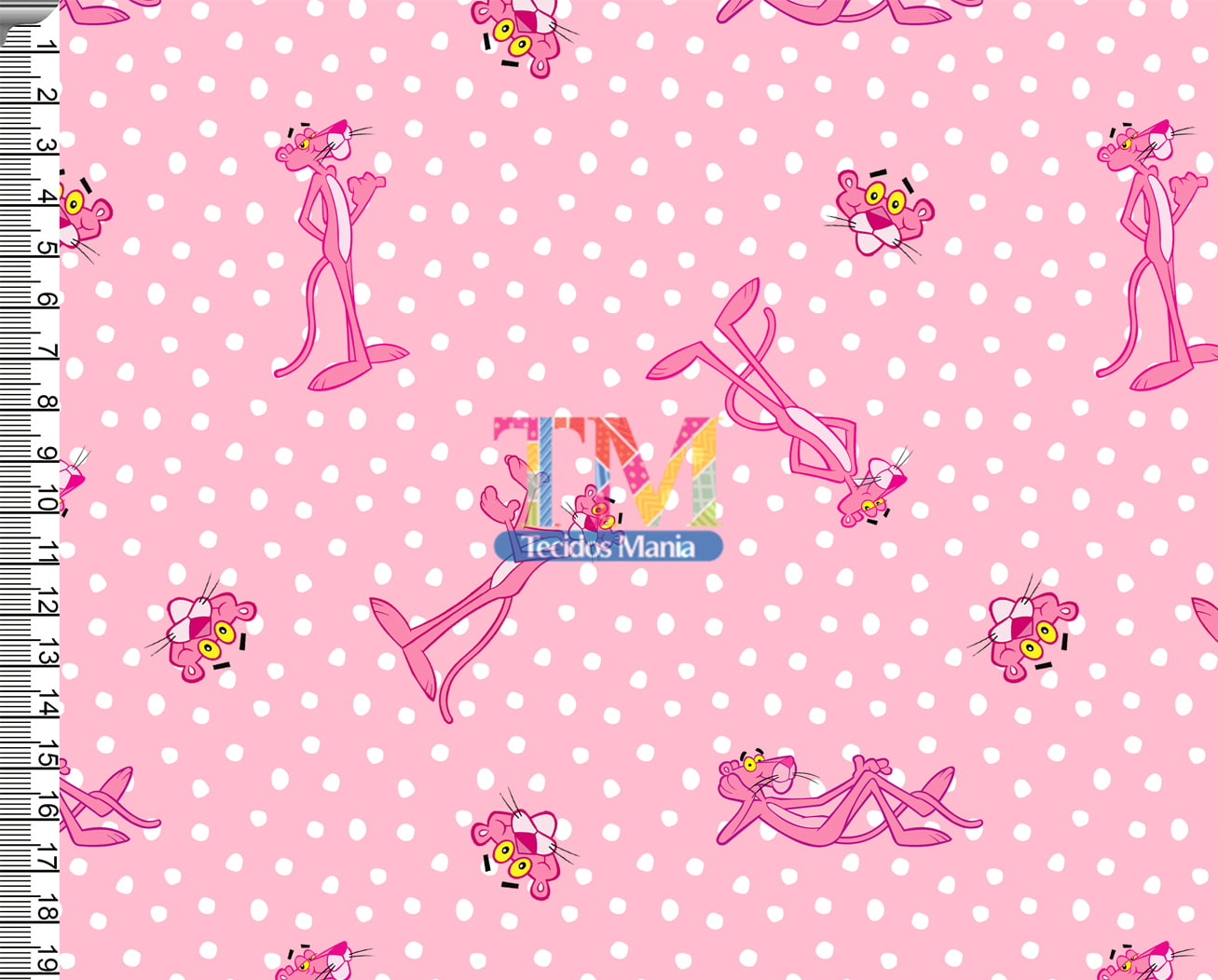 Tecido Oxford Estampa Digital - Pantera cor de rosa - Poá - Fundo rosa