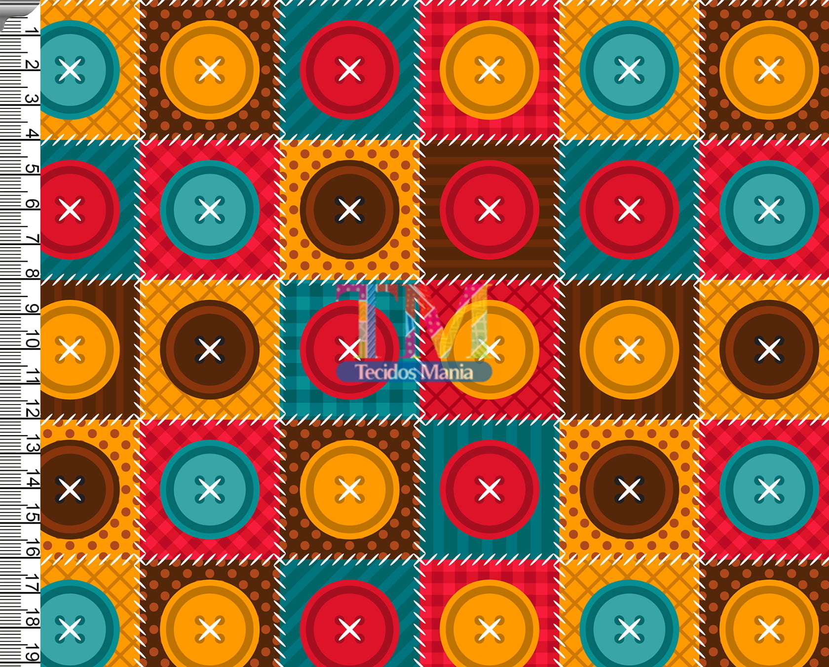 Tecido Oxford Estampa Digital - Patchwork - Botões