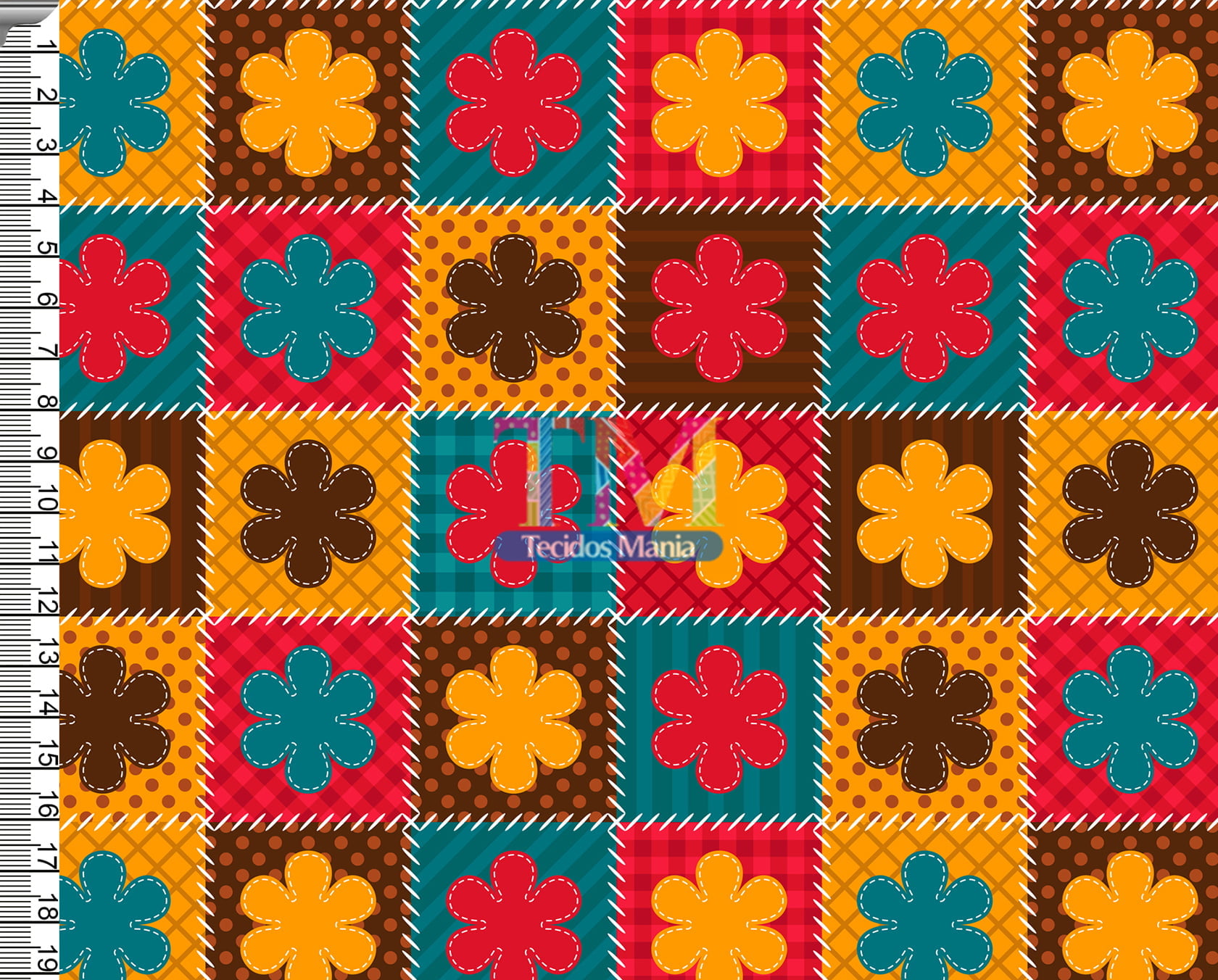 Tecido Oxford Estampa Digital - Patchwork - Flores