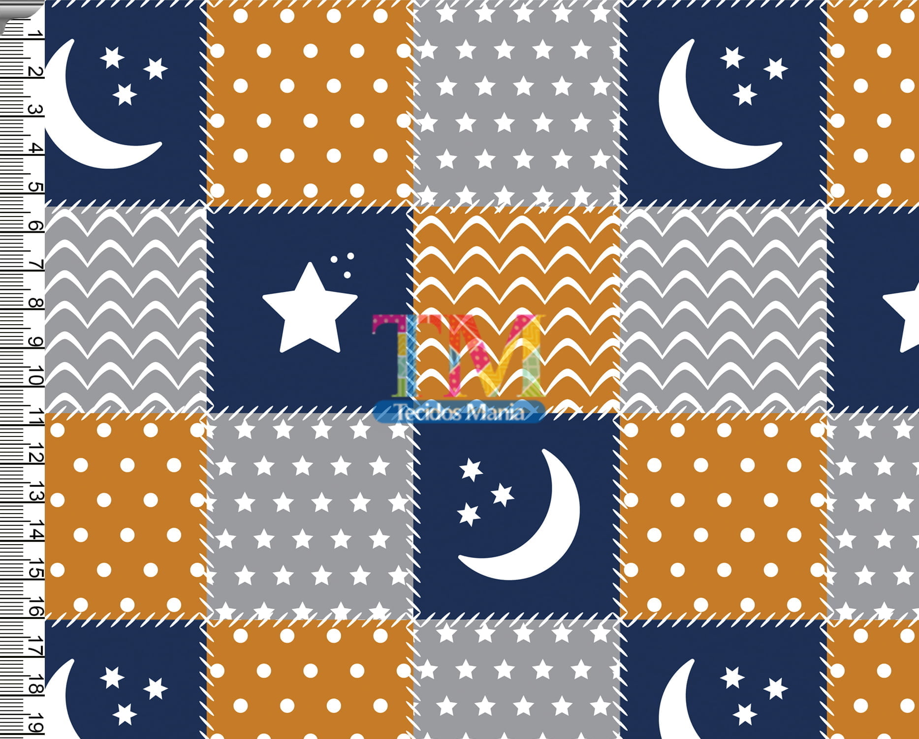 Tecido Oxford Estampa Digital - Patchwork - Lua e Estrelas